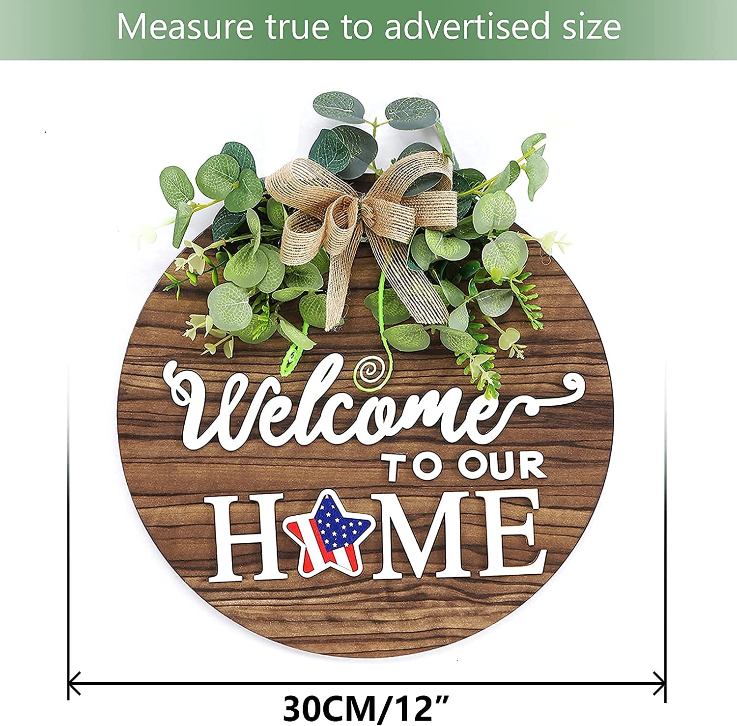 Interchangeable Seasonal Welcome Sign Front Door Decoration, Rustic round Wood Wreaths Wall Hanging Outdoor, Farmhouse, Porch, for Spring Summer Fall All Seasons Holiday Halloween Christmas. image number 2
