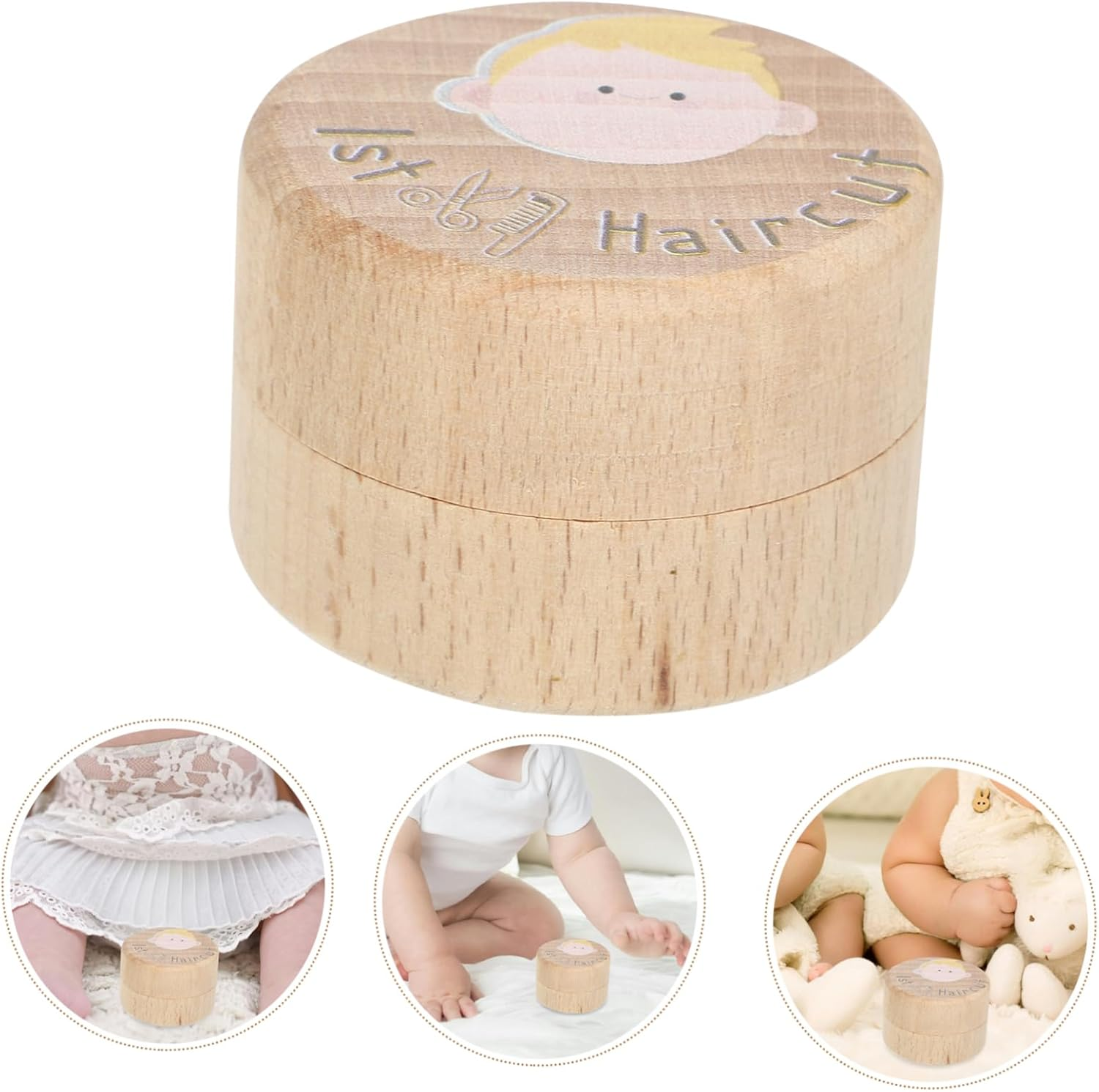 NOLITOY Lanugo Memorial Box Wooden Haircut Keepsake for Boys Girls First Haircut Memory Storage Container Nursery Birthday image number 1