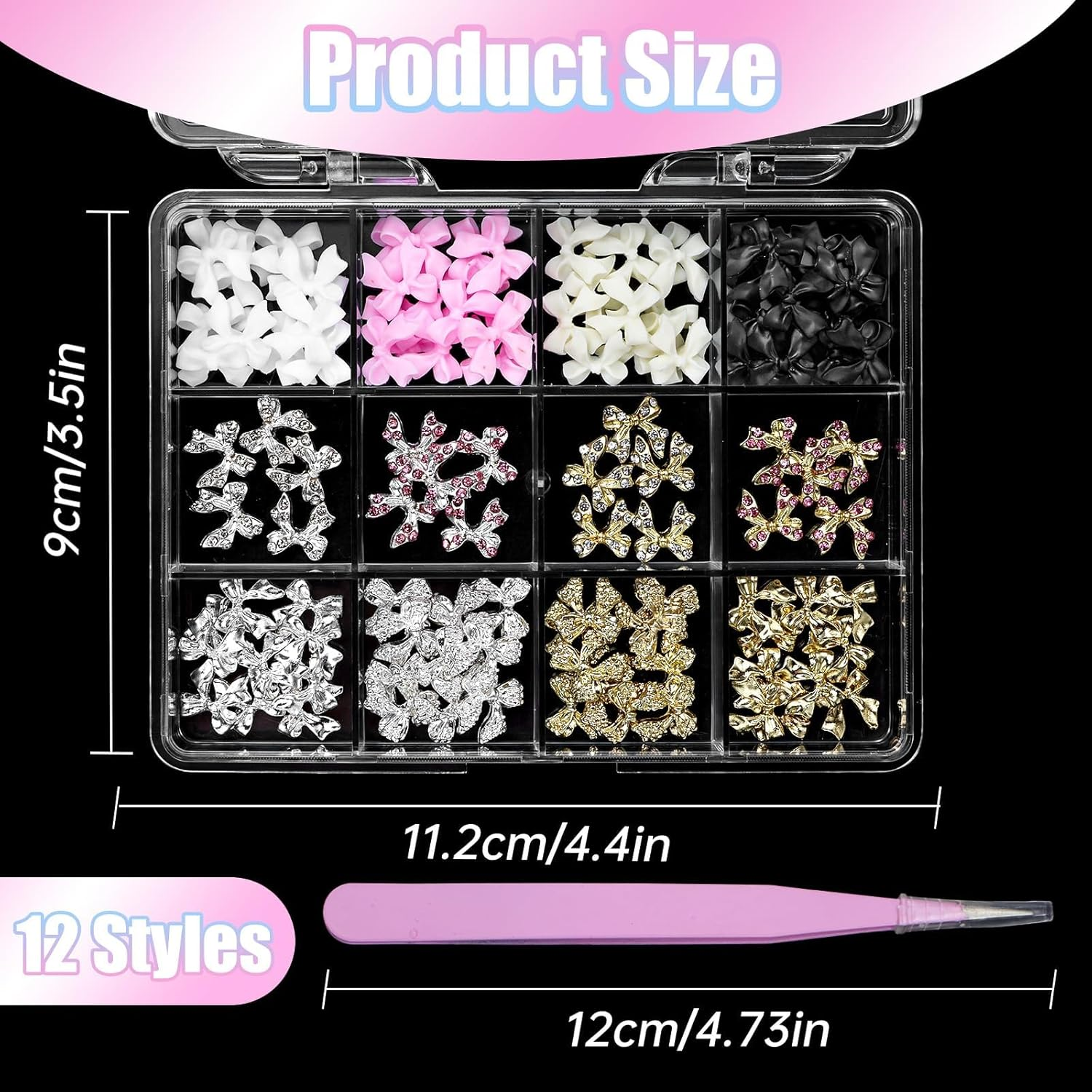 60 Pcs 3D Bow Nail Charm and Gems, Silver Gold Alloy Bowknot Nail Gems, 4 Colors Bows Acrylic Nail Art Charms Glitter Nail Gems Charms for Nail Art DIY Decoration Accessories Crafts image number 1