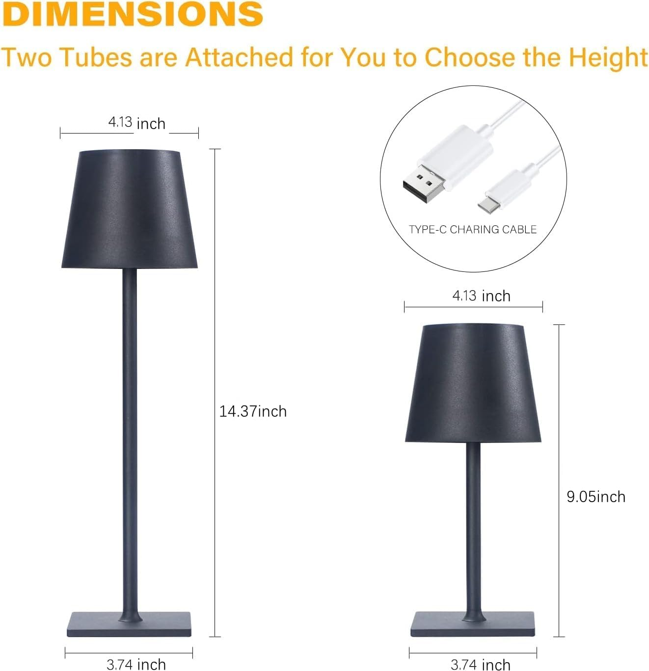 2 Pack Cordless Table Lamps, 3 Colors Stepless Dimming, 5000Mah Rechargeable Battery LED Desk Lamp for Bedroom/Couple Dinner/Desk/Cafe/Dining Room/Terrace - Black -2 Pack image number 1