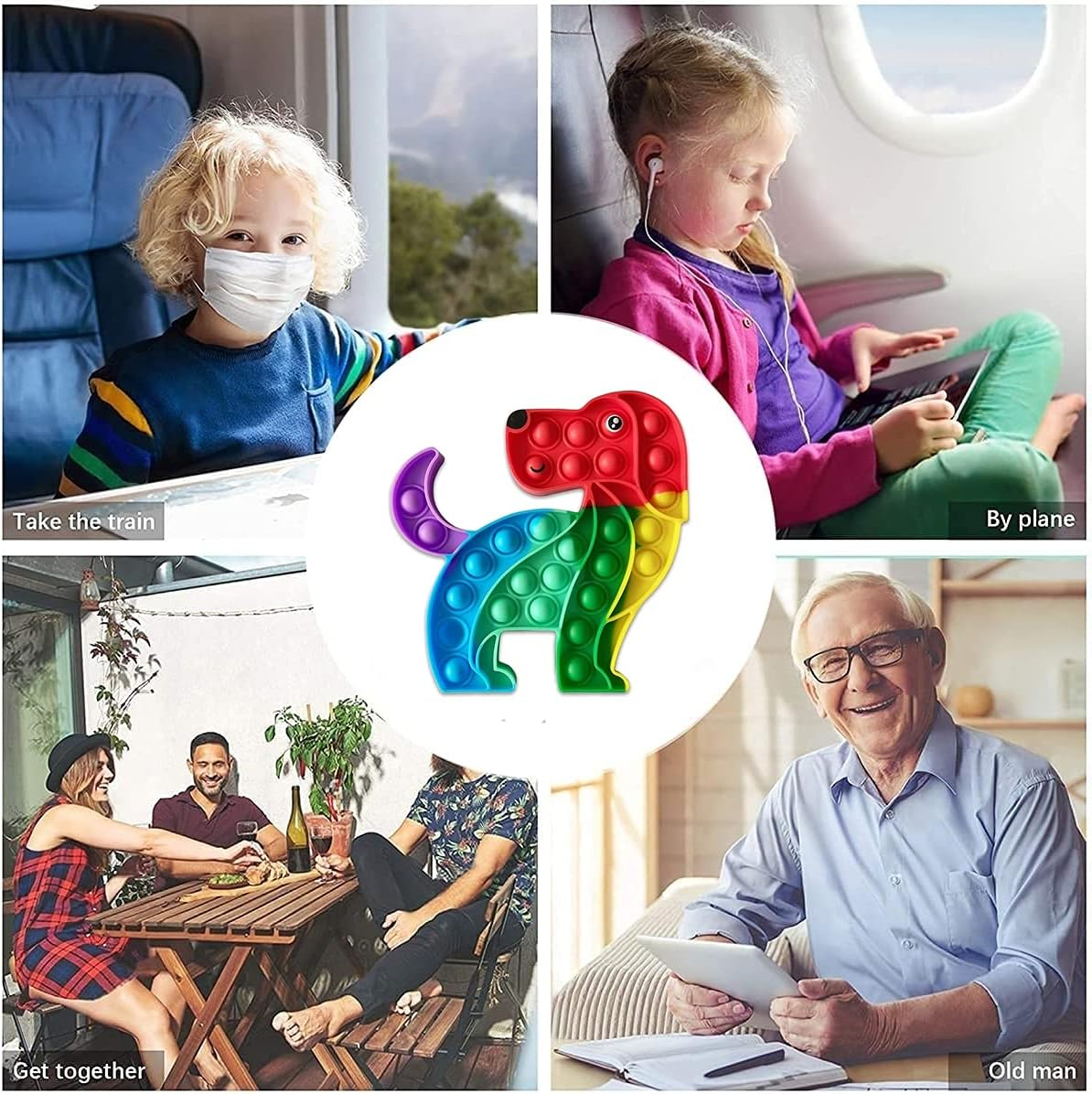 Cute Animal Dog Push Pop up Its Bubble Sensory Fidget Toys, Autism Special Needs Stress Relief Silicone Pressure Relieving Toys for Kids Children Adults (Rainbow Dog) image number 2