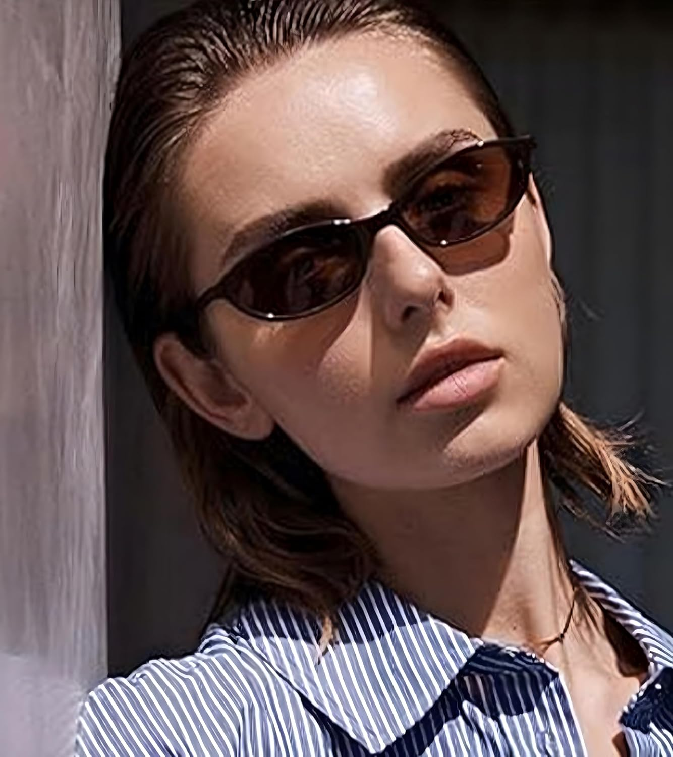 Retro Oval Cat Eye Sunglasses for Women Y2K Designer Trendy Narrow Shades UV Protection Sun Glasses image number 1