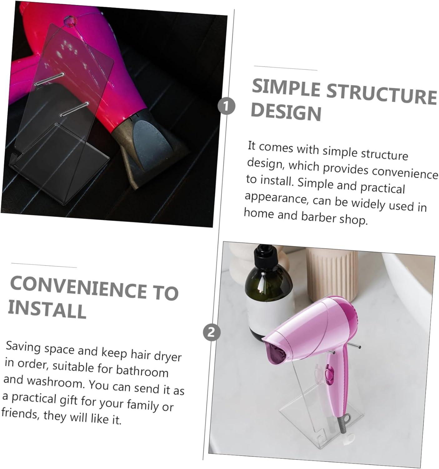 PACKOVE Acrylic Hair Dryer Display Rack for Bathroom and Salon 12 * 12 * 27Cm Storage Holder Hair Dryer Organizer Easy Access for Home Use image number 5