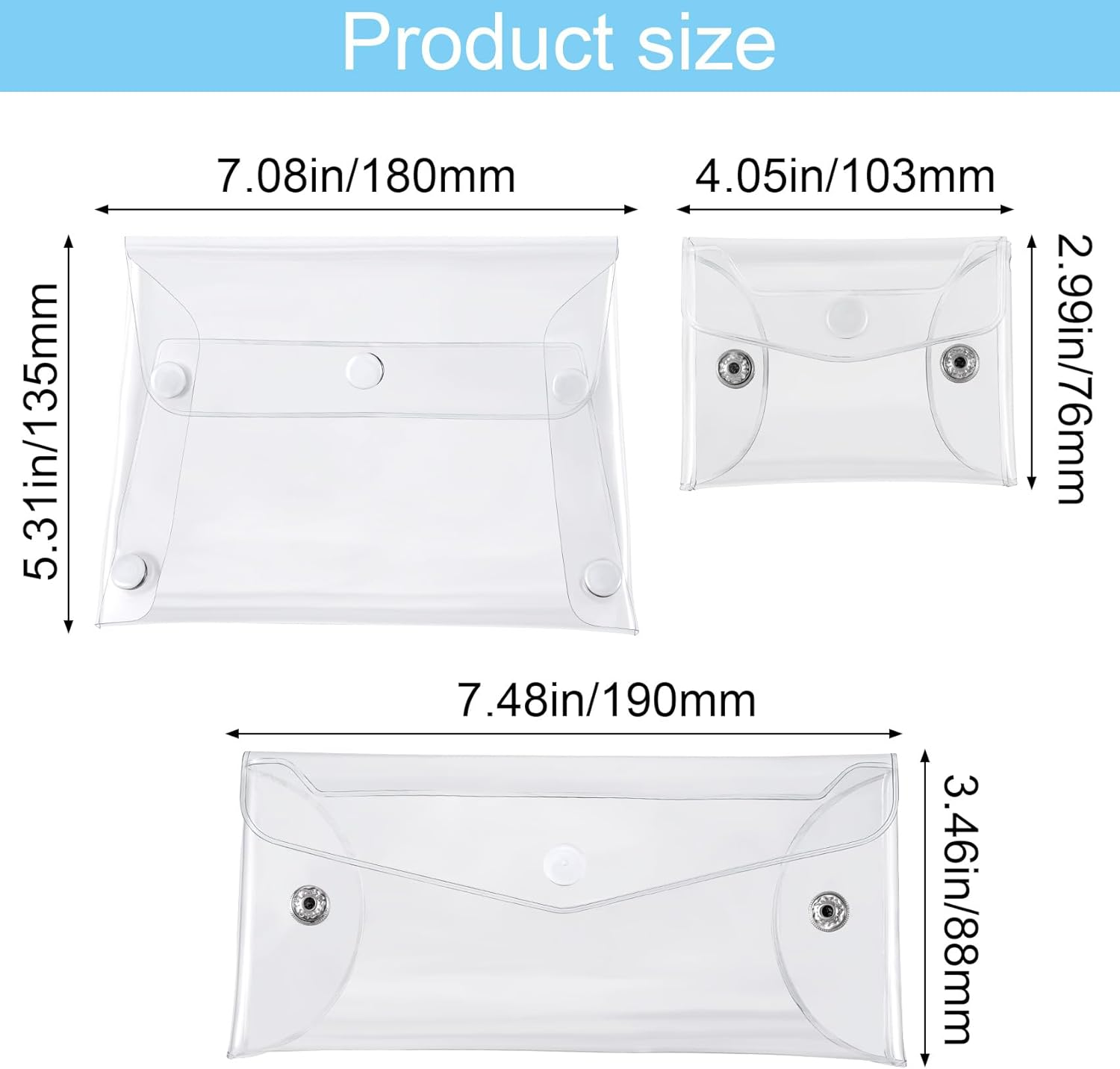 3 Pack Transparent Cosmetic Bags, Different Size Portable Waterproof PVC Makeup Cases Organizers Pouch Carrying Accessories for Lipstick Facial Cleanser Shampoo Storage- Small & Medium & Large, image number 6