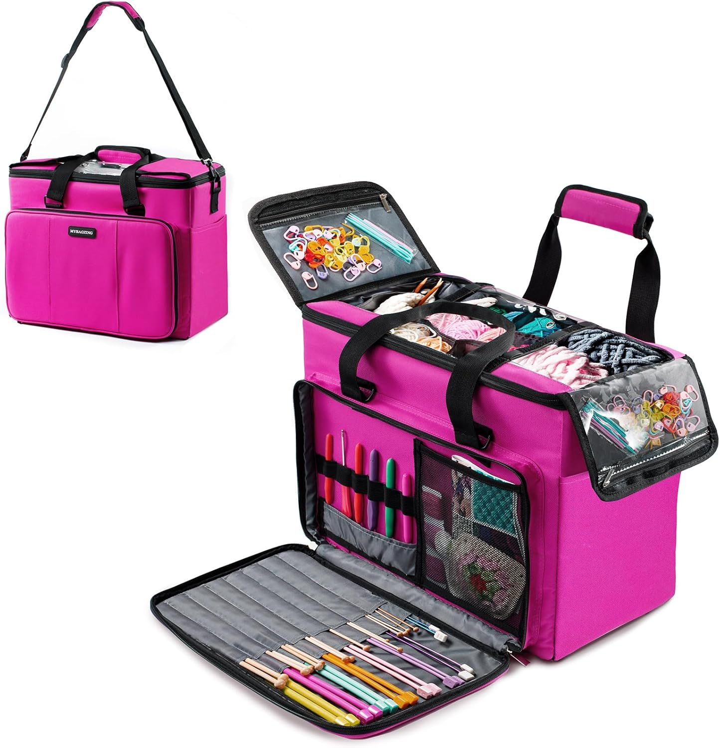 Knitting Bag, Large Yarn Storage Organizer, Crochet Bags and Totes, Yarn Bags for Crocheting, Yarn Holder Case for Knitting Needles, Crochet Hooks, Knitting Accessories, Unfinished Project, Grey.