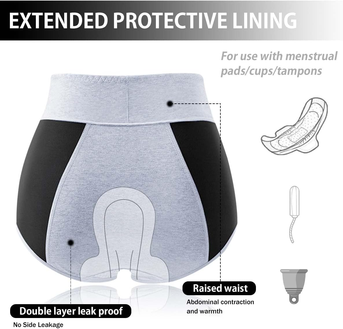 Underwear, Underwear Women Mid-Waist Warm Menstrual Period Leak-Proof Menstrual Pants with Pockets and Arm Lifts plus Size Pack of 5