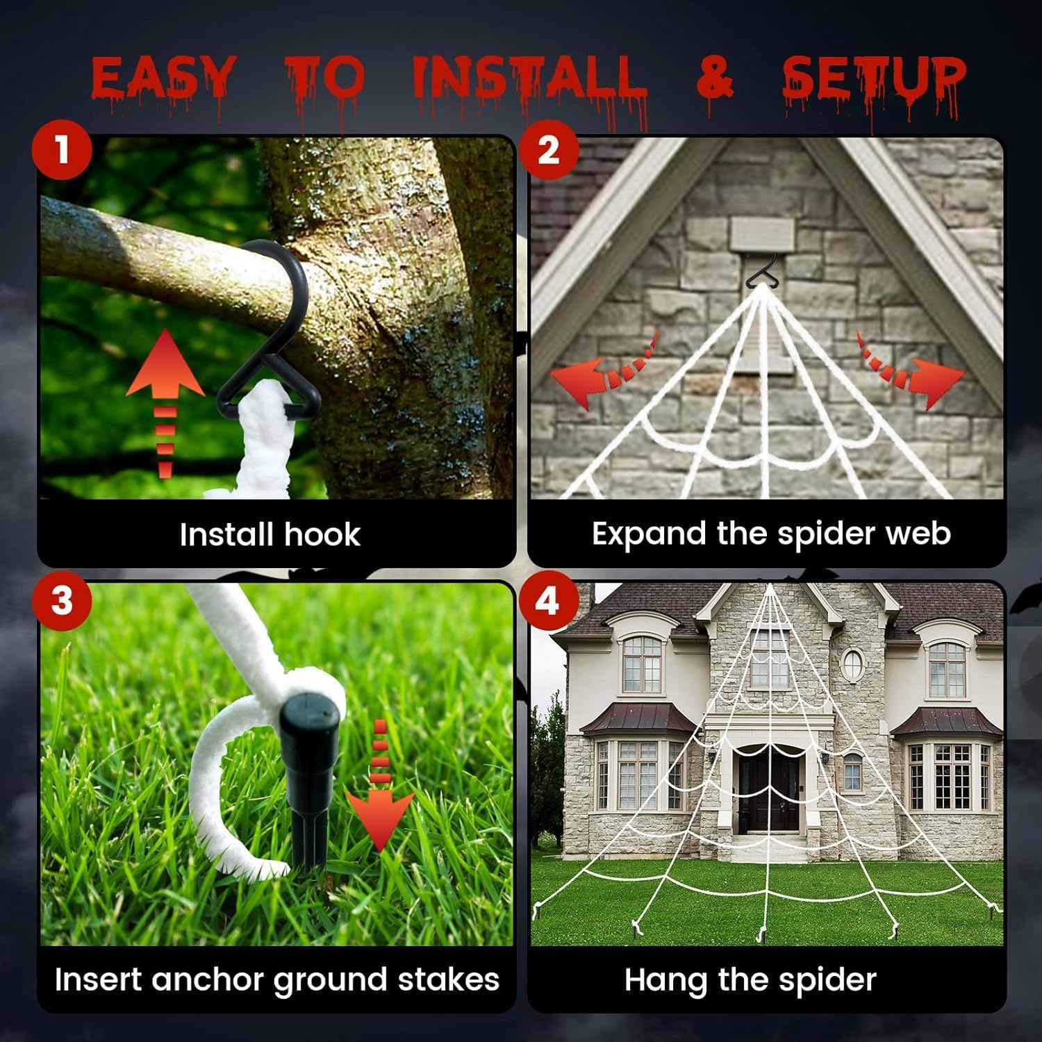Halloween Decorations - 500Cm Spider Web Outdoor Decor + 125Cm Giant Spider + 20Pcs Small Spiders and Cotton for Indoor Outdoor Yard Lawn Parties Haunted House D&eacute;cor image number 5