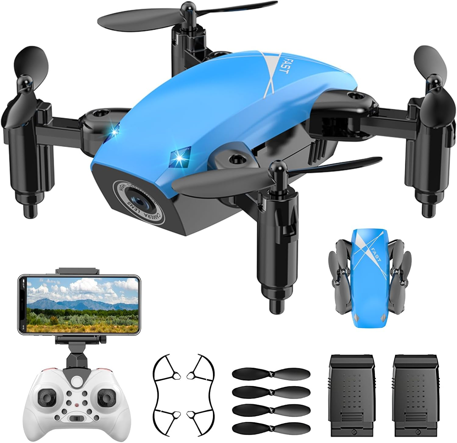 Mini Drone with 720P Camera for Kids, Remote Control Drones Toys for Ages 8-14, Pocket RC Quadcopter with Foldable Wings, Voice Gesture Control, Altitude Hold, Gifts for Kids Beginners, 2 Batteries