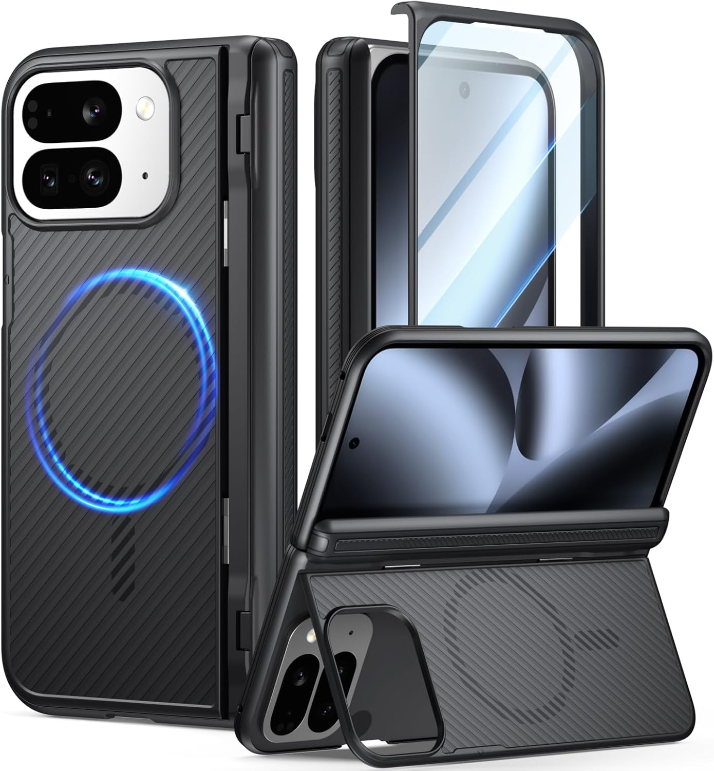 Poetic Revolution Flex Case for Google Pixel 10 Pro Fold, [Hidden Foldable Kickstand][Hinge Protection][Magsafe Compatible], Shockproof Pixel 10 Pro Fold Cover with Built-In-Screen Protector, Black