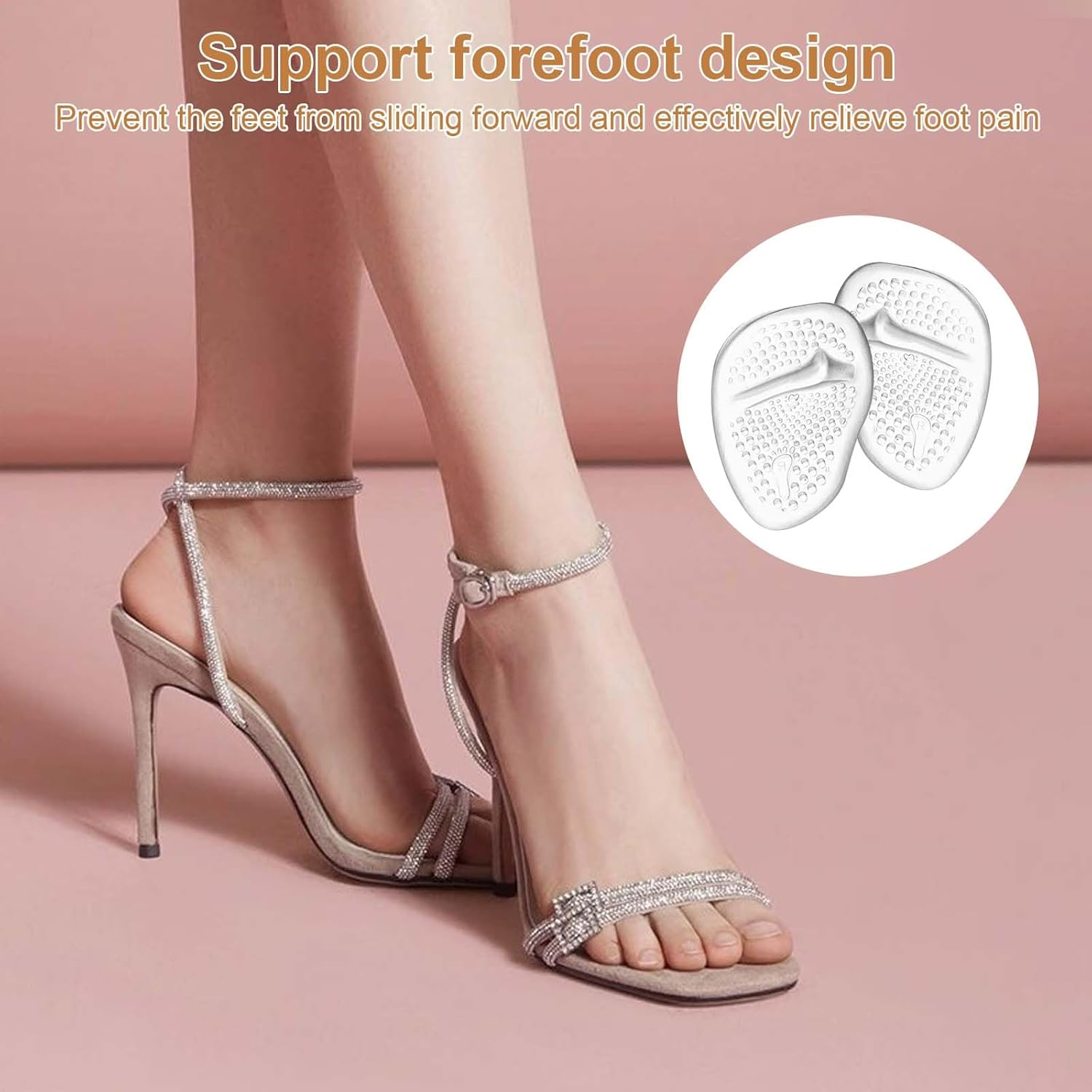 3 Pairs of Forefoot Pads, Comfort High Heels Shoe Pads, Anti-Slip Silicone Pads Forefoot, Ball of Foot Cushion with Anti-Slip Massage Function, Gel Pad Forefoot for Prevents Calluses Reduces Pain image number 1