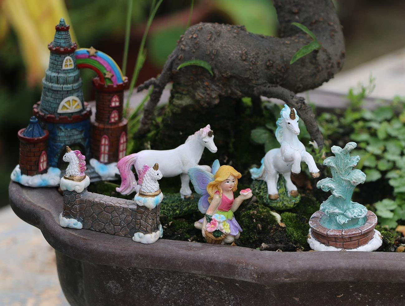 Bangbangda Unicorn Figurines Fairy Garden Accessories - Miniature Unicorn Gift Set Outdoor Garden Decoration &ndash; Fairy Figurines Castle Fountain Girl Birthday Gifts (Set of 23) image number 5