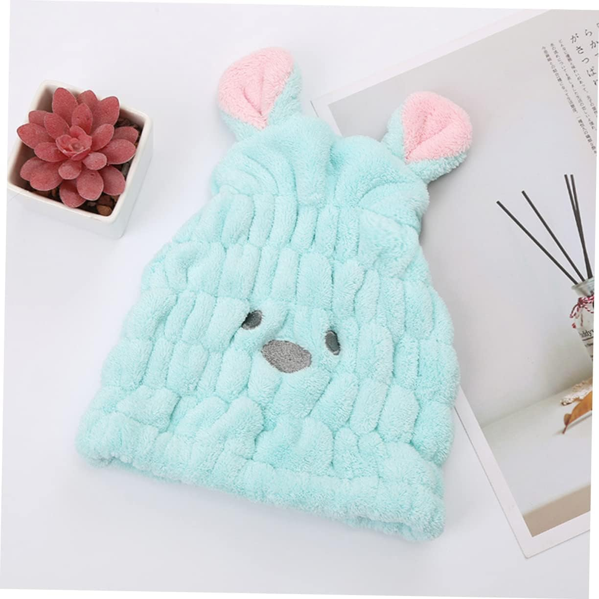 LALAFINA 2Pcs Soft Fleece Hair Drying Cap Absorbent Quick Drying Comfortable Rabbit Ears for Daily Use Hair Care - As Shown image number 5