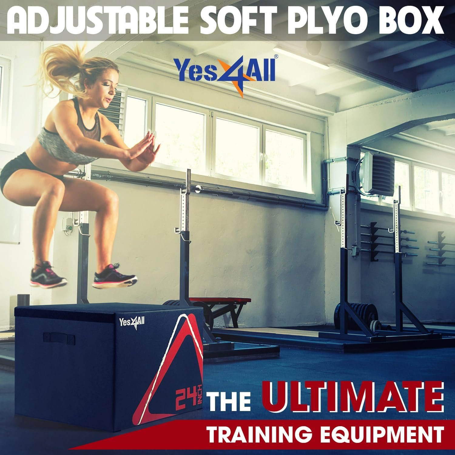 Yes4All Adjustable Soft Plyo Box, Jumping Trainer - for Plyometric Exercises and Conditioning, Multiple Height Variations - F. Black - 18" image number 4