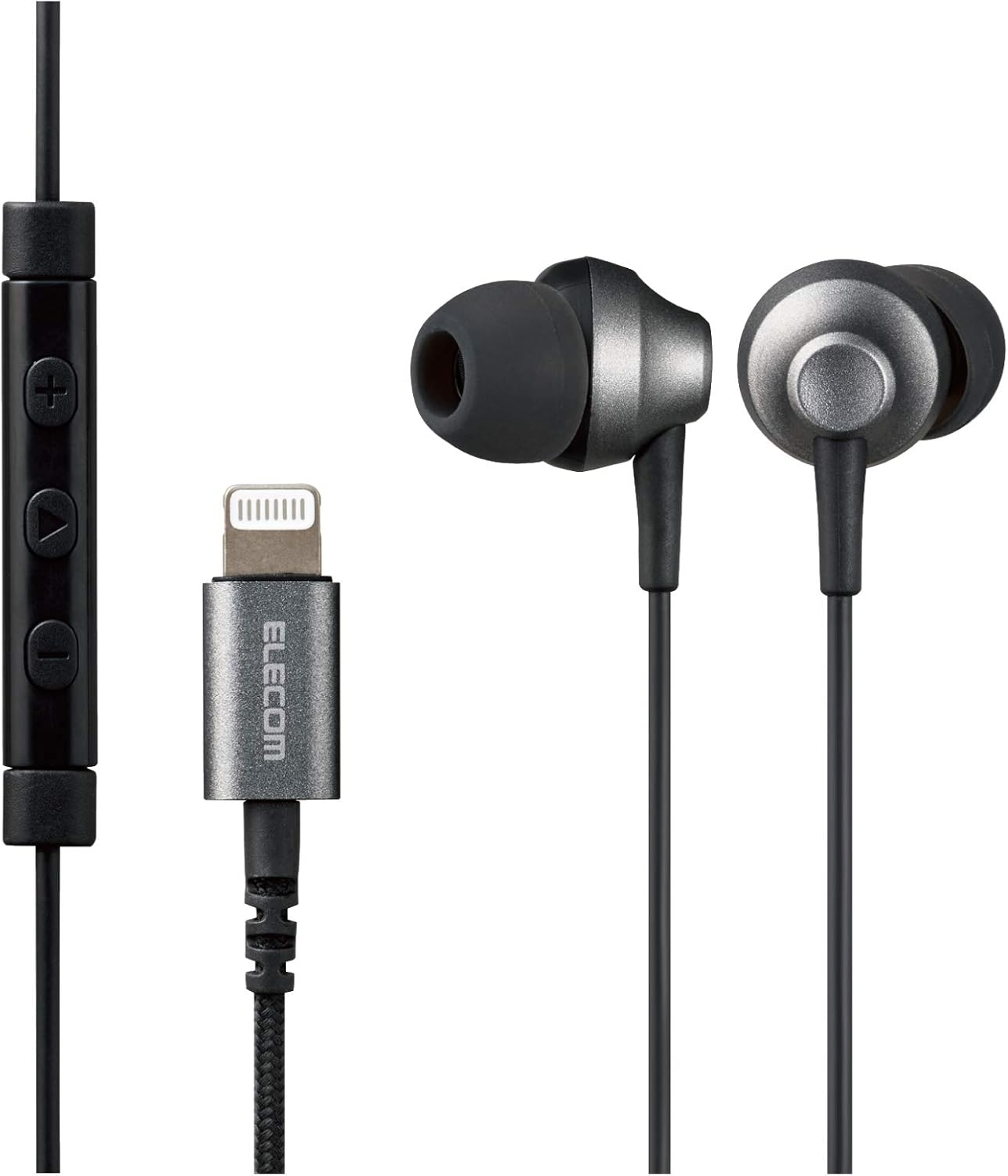 Elecom EHP-LFS12CMBK Stereo Earphones, In-Ear Type, Lightning Lightning with Microphone, Fast Music, Diameter 0.4 Inches (10.0 Mm), Heavy Duty Cable, Black, 3.9 Ft (1.2 M)