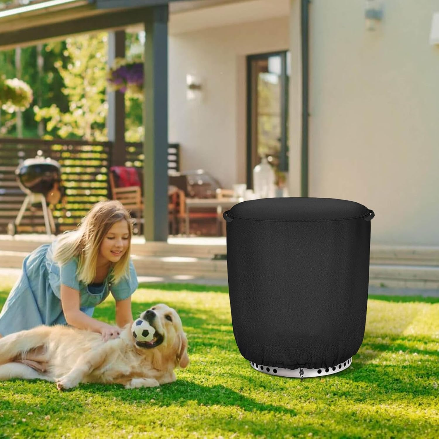 Fire Pit Cover - Waterproof Outdoor Tall Fire Pit Cover | round Blanket for Heater Insulation Propane Grill Mantel Garden Lawn image number 4