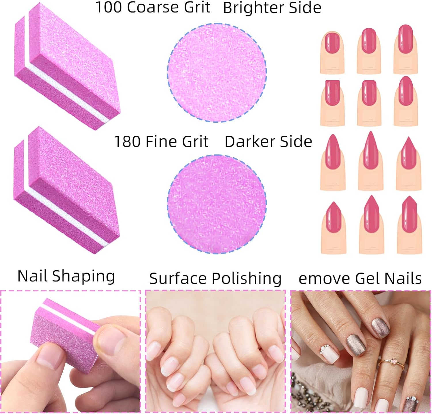 50Pcs Pink Sponge Nail Buffers,100/180 Grit Mini Nail Files,Mini Buffer Block Nail File for Acrylic & Natural Nails,Double-Sided Buffing Blocks for Manicure & Pedicure, Salon & Home Use