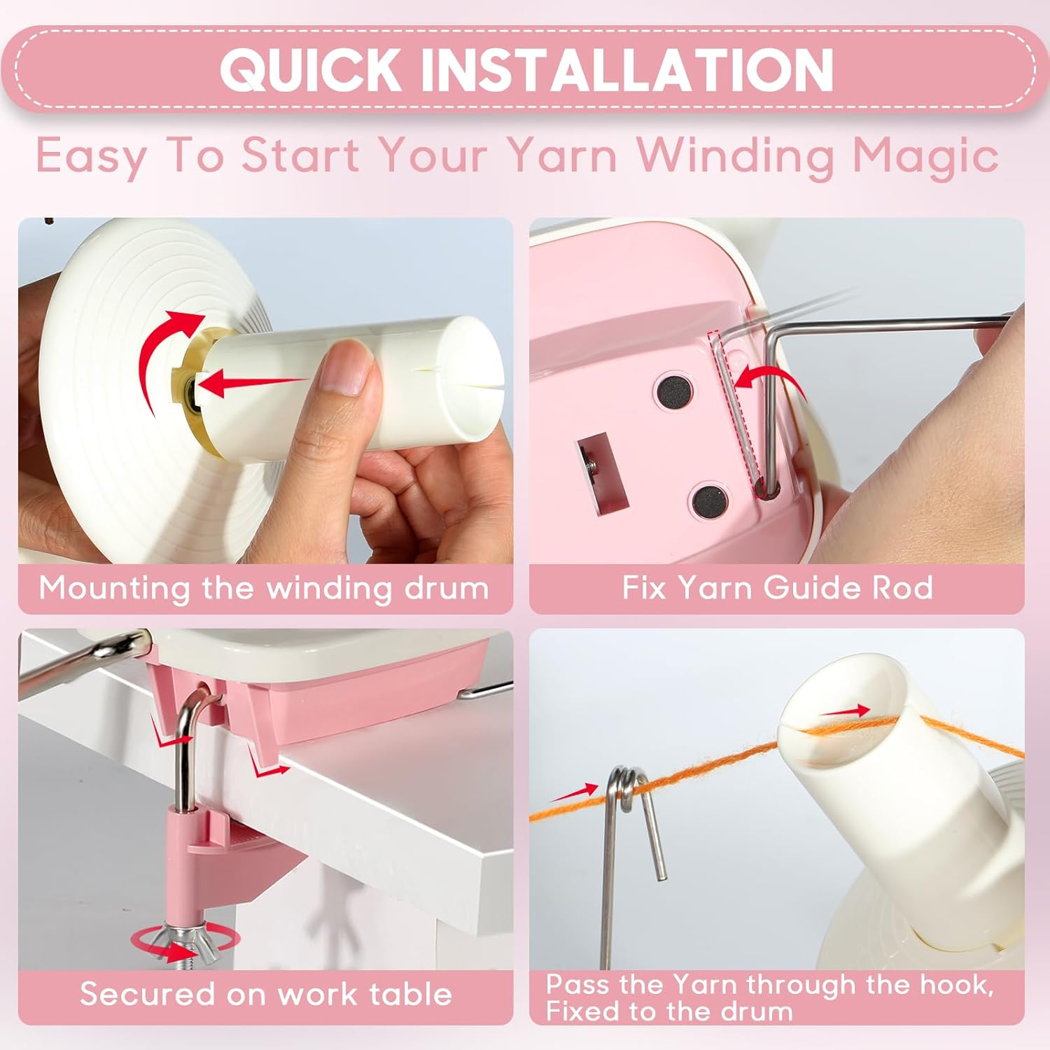 Anti-Slip Yarn Winder, Yarn Ball Winder for Crocheting, Efficiently Make Neat Yarn Cake, Yarn Winder with Lower Noise for Fiber and Wool Thread Balls, Knitting Lover'S Helper Gift (Pink) image number 1