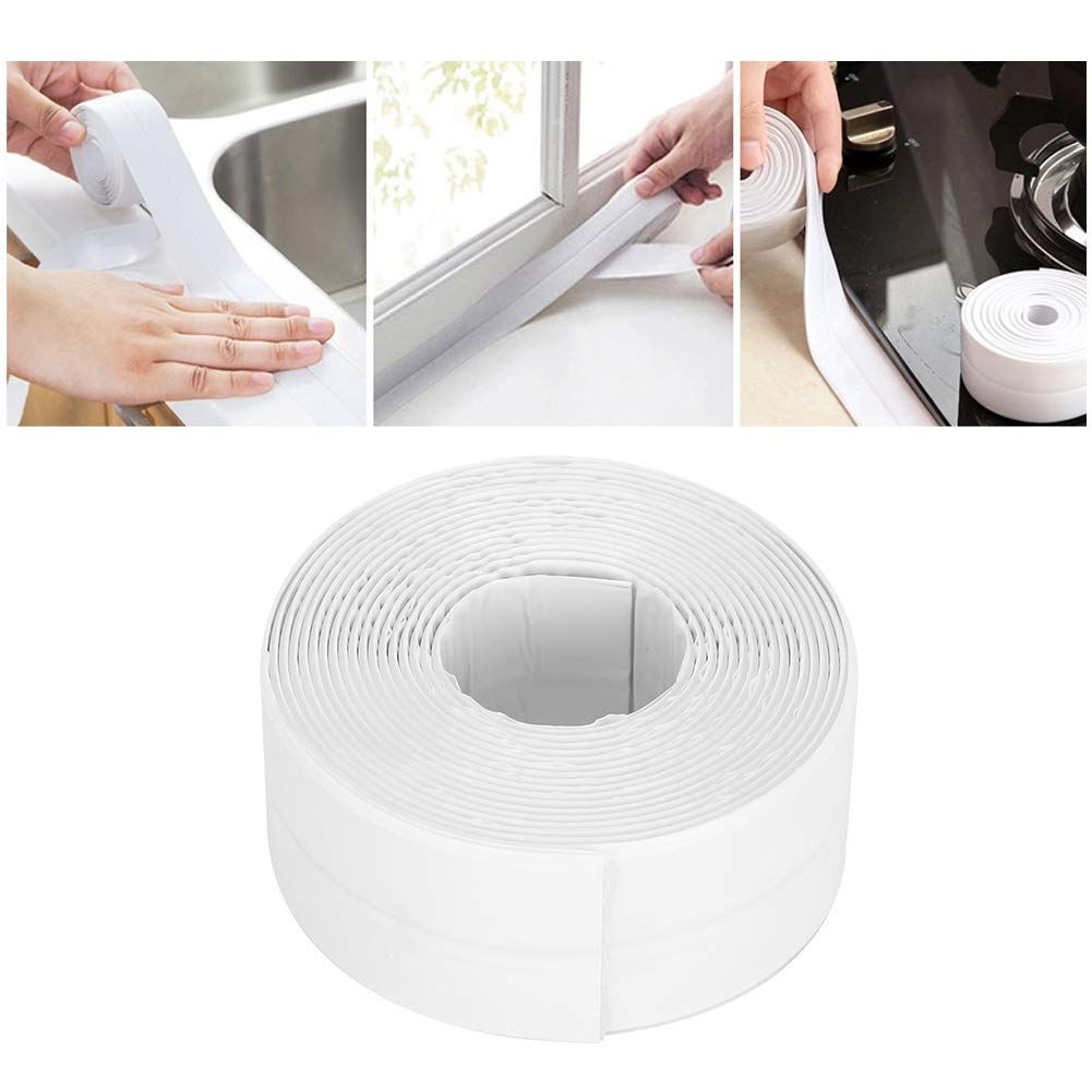 38Mm White Self Adhesive Wall Sealing Tape, Leakproof Seal Strip for Sink, Stove, Bathtub with 90 Degree Bend, 11Ft Long, 3 Ways to Install image number 6