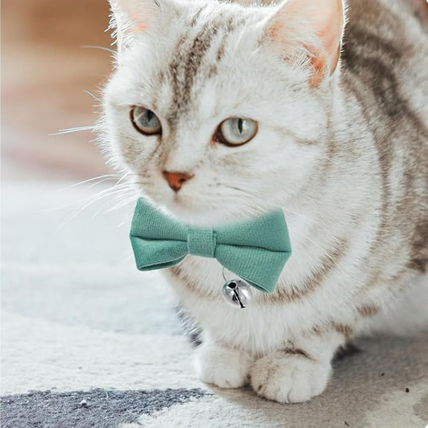 Adjustable Cat Bow Tie Collar with Detachable Bell, Breakaway Pet Collar for Cats, Dogs, Puppies & Kittens, Soft & Safe Pet Apparel Accessory (Blue) image number 5