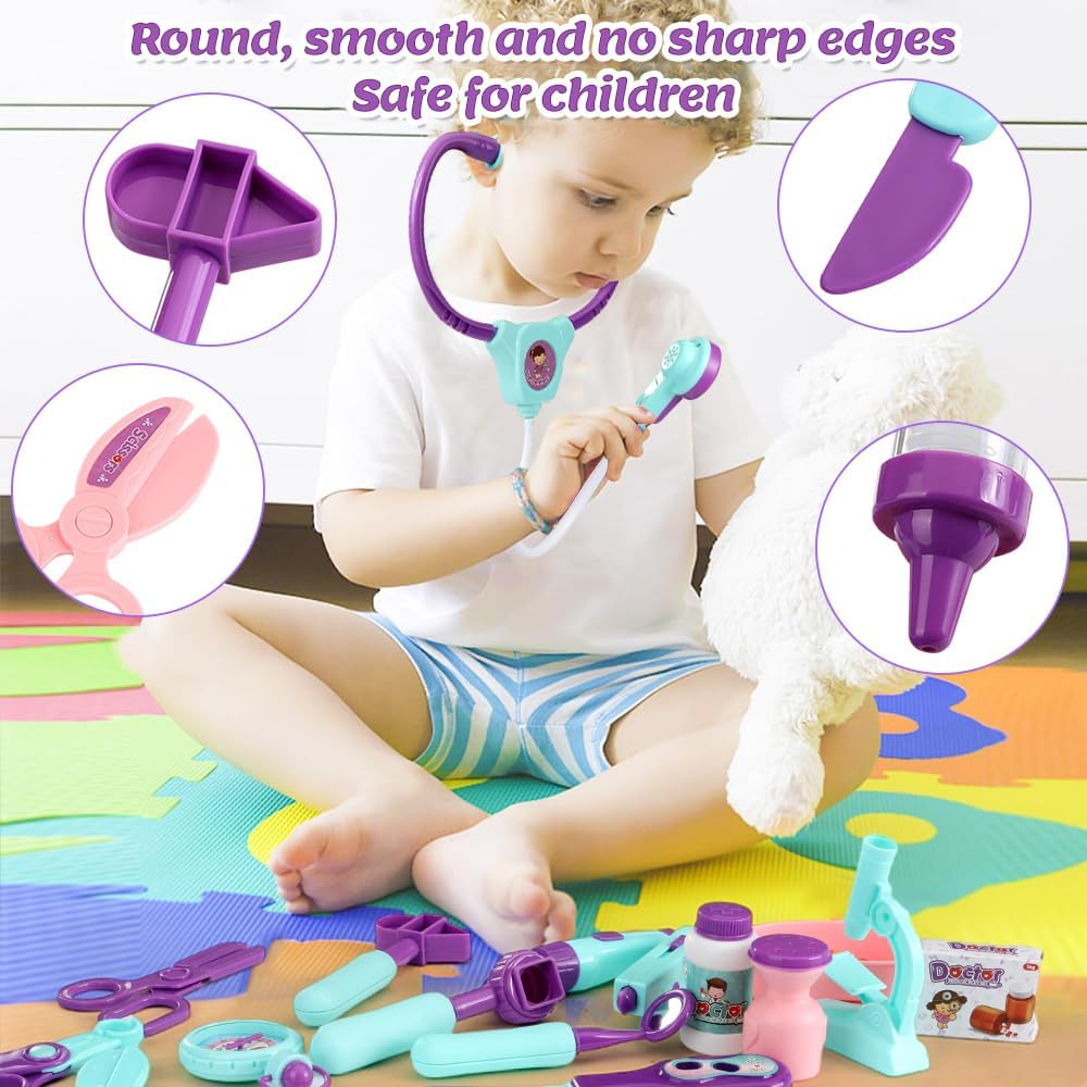 AUTOWT Doctor Kit for Toddlers, 28 Pieces Pretend Play Doctor Toy Set Educational Medical Kids Kit with Medical Storage Bag Electronic Stethoscope for Girls Boys Ages 3-5 Role Play image number 3
