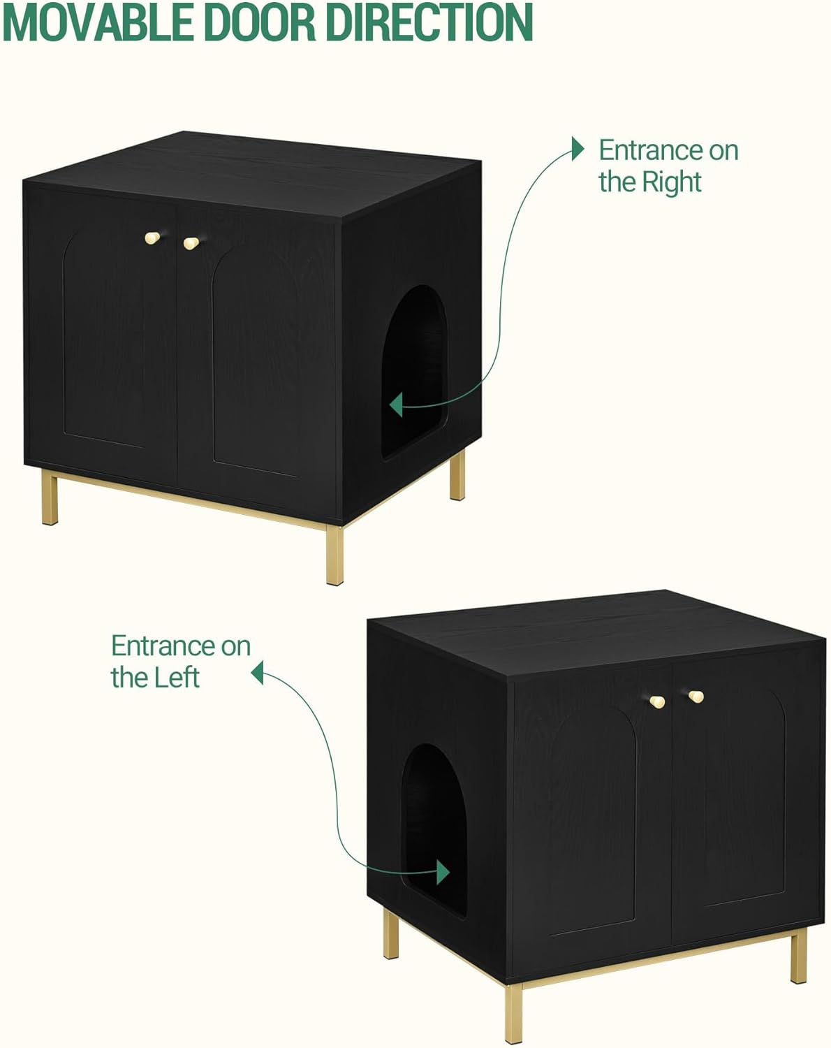 Cat Litter Box Enclosure, Hidden Litter Box Furniture Cabinet, Wooden Indoor Cat House, Side End Table, Living Room, Bedroom, Black and Gold CB81204G image number 6