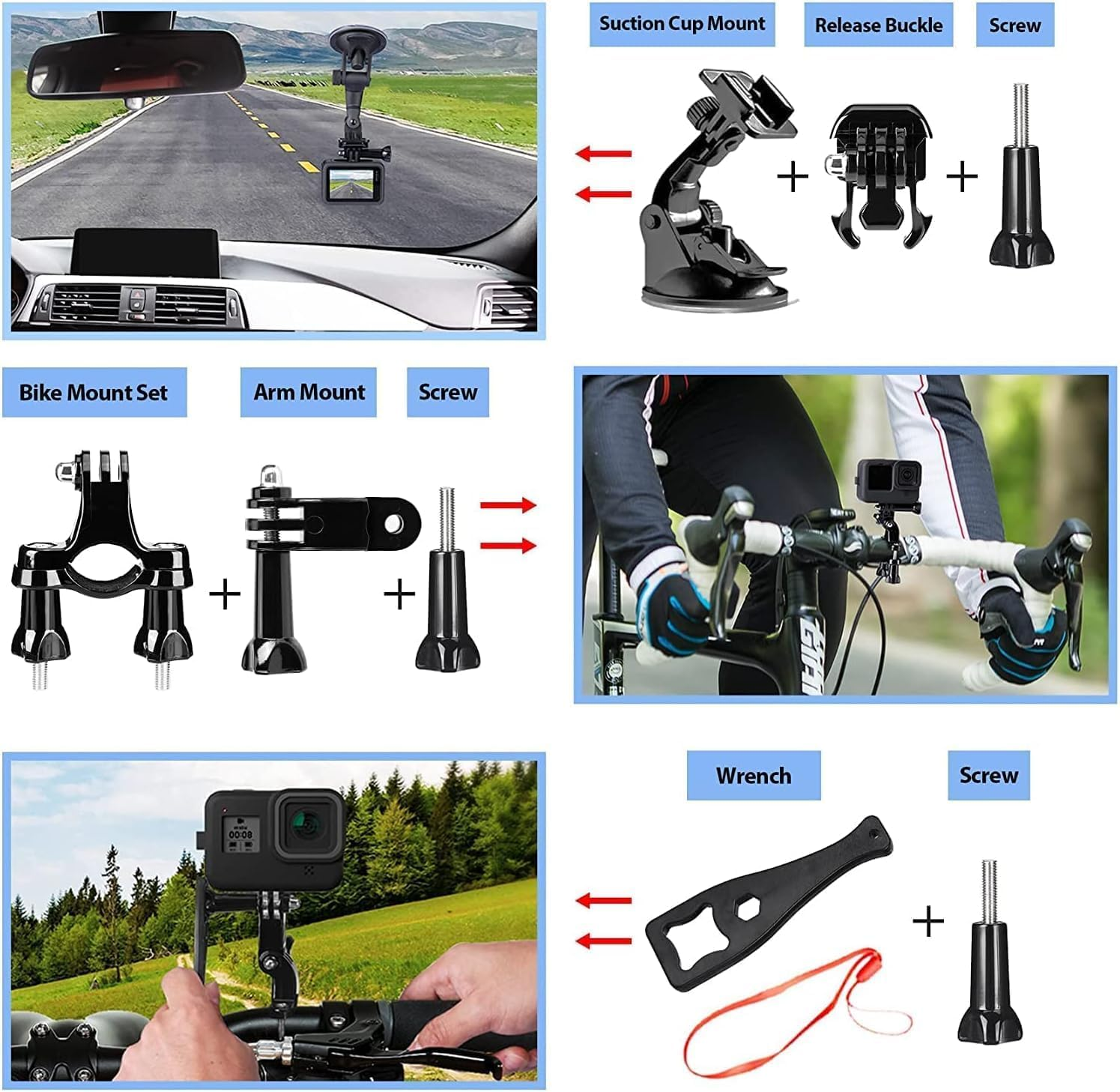 Zarmanuae Action Camera Accessories Kit for Gopro Hero 13 12 11 10 9, Waterproof Housing Case for Gopro Hero 9/10/11/12/13, 63 in 1 Full Essential Accessories Set for Gopro Hero 9-13 Accessories image number 3