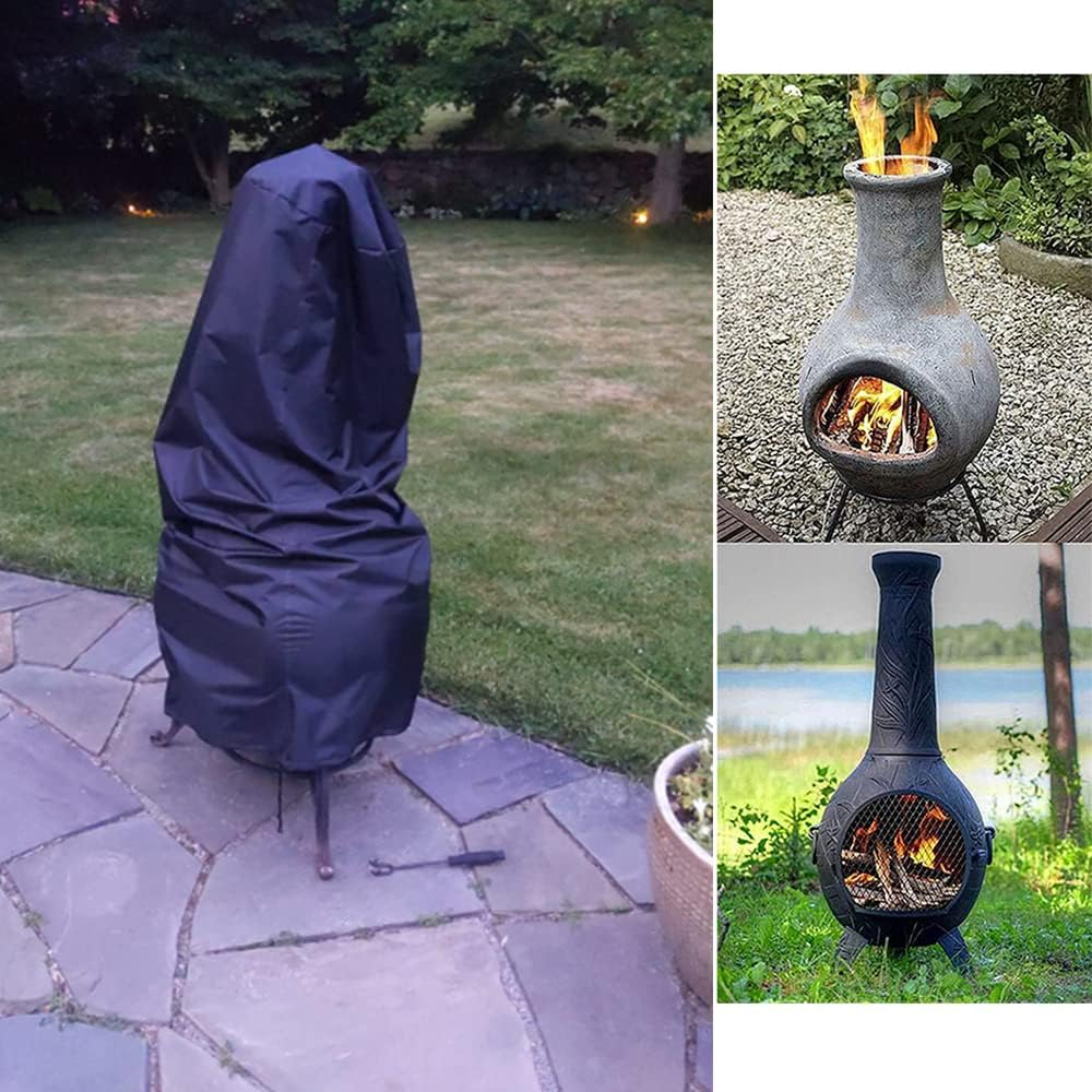 Outdoor Patio Chiminea Cover Skyour Waterproof Durable Wood Burning Chimineas Covers Dustproof Chimney Fire Pit Heater Protector Cover (Black) image number 2