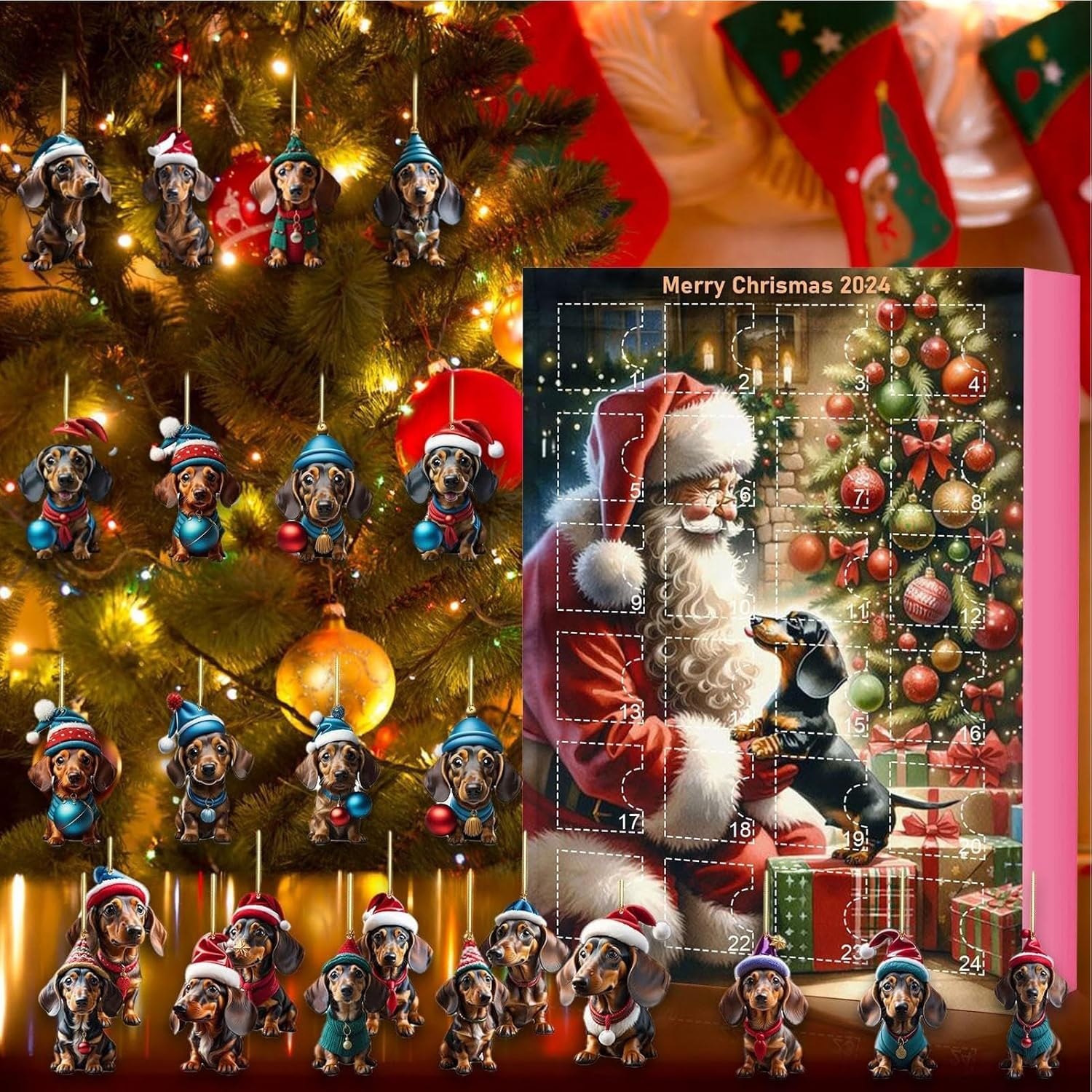 Dachshund Advent Calendar 2024, Funny Dog Christmas Countdown Calendar 2024, 24 Days Christmas Advent Calendar with Dachshund Ornament, Christmas Collectible Cute Dog Set for Kids Adults image number 4