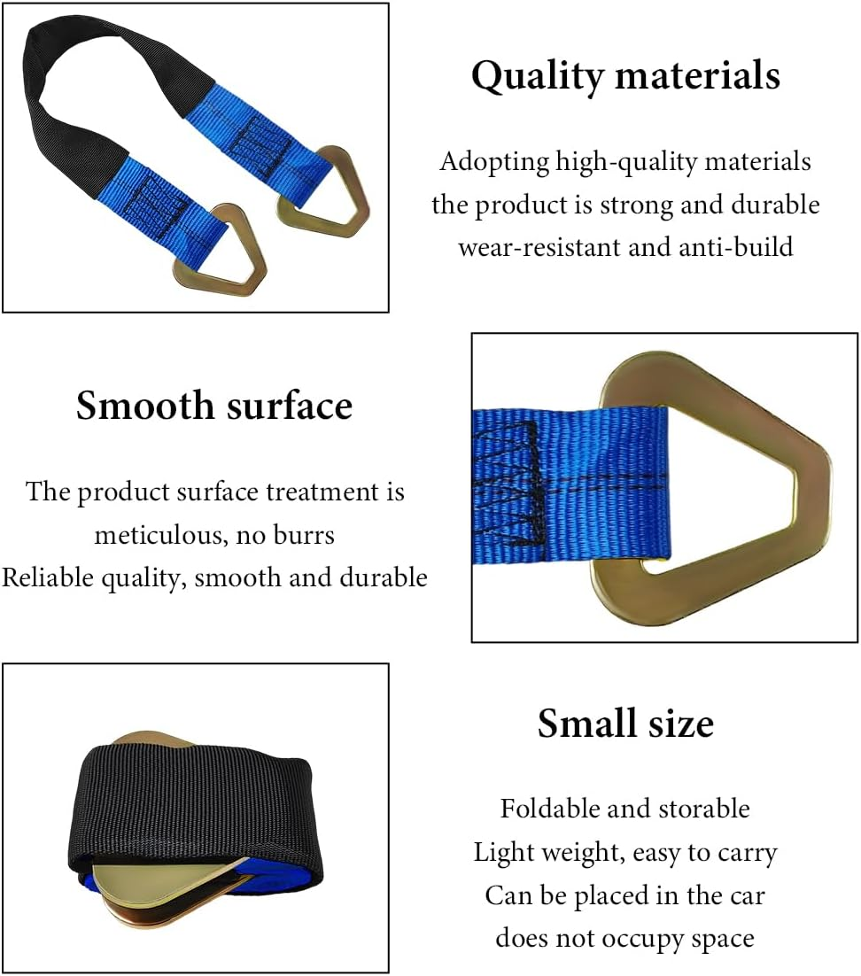 DXNQ 2" &times; 29" Premium Axle Tie down Strap with D Rings, Heavy Duty Axle Strap with Protective Sleeve Working Load Limit 6614 Lbs, High Tension Axle Strap for Securing Car Transport (Blue)