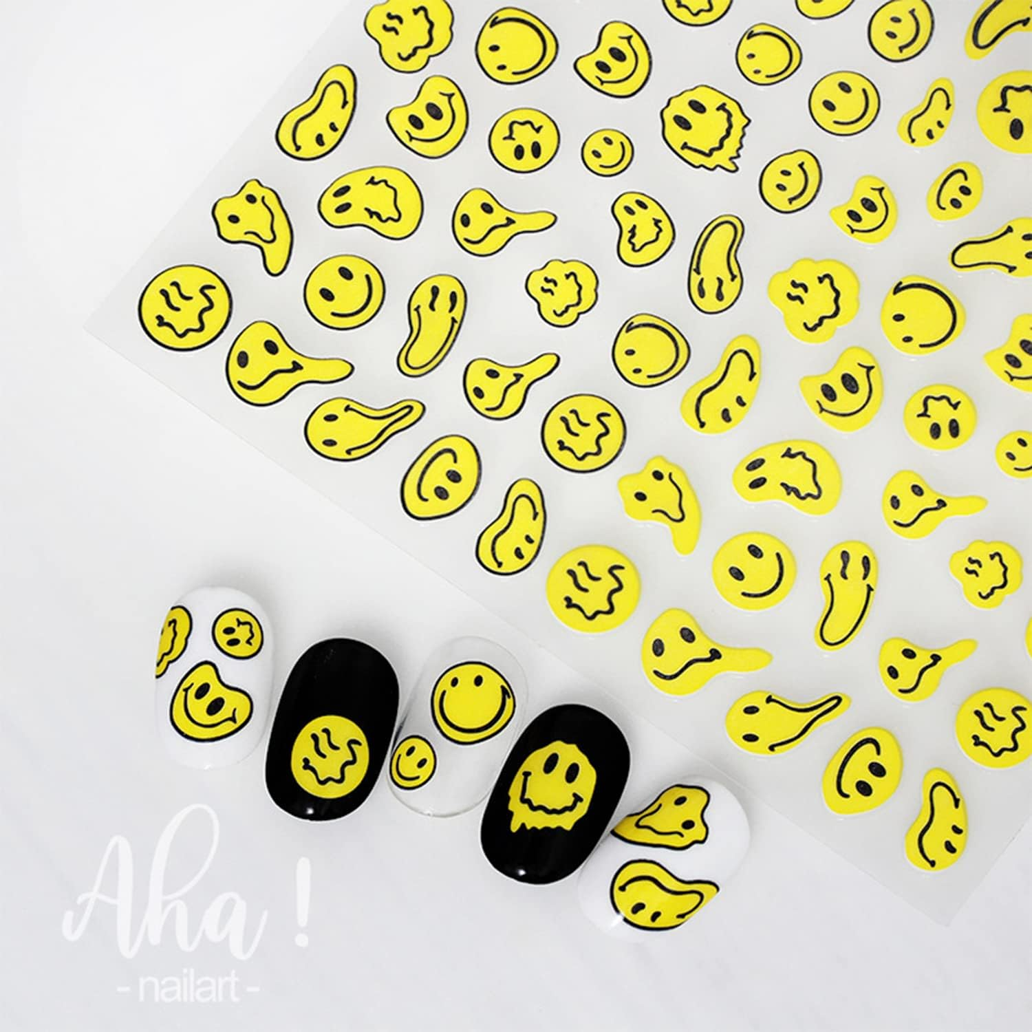 Graffiti Fun Nail Art Stickers Decals Abstract Yellow Twisted Face Nail Art Sticker 3D Self Adhesive DIY Design Fashion Trend Glamour Decoration Accessories for Ladies Girls Kids (2 Sheets) - Coffee image number 4