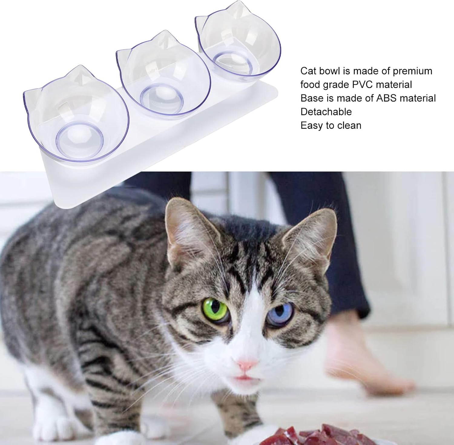 Pssopp 3 Raised Feeding Bowls for Cats Transparent Removable Raised Feeding Bowls Water Raised Feeding Bowls for Cats and Small Dogs image number 3