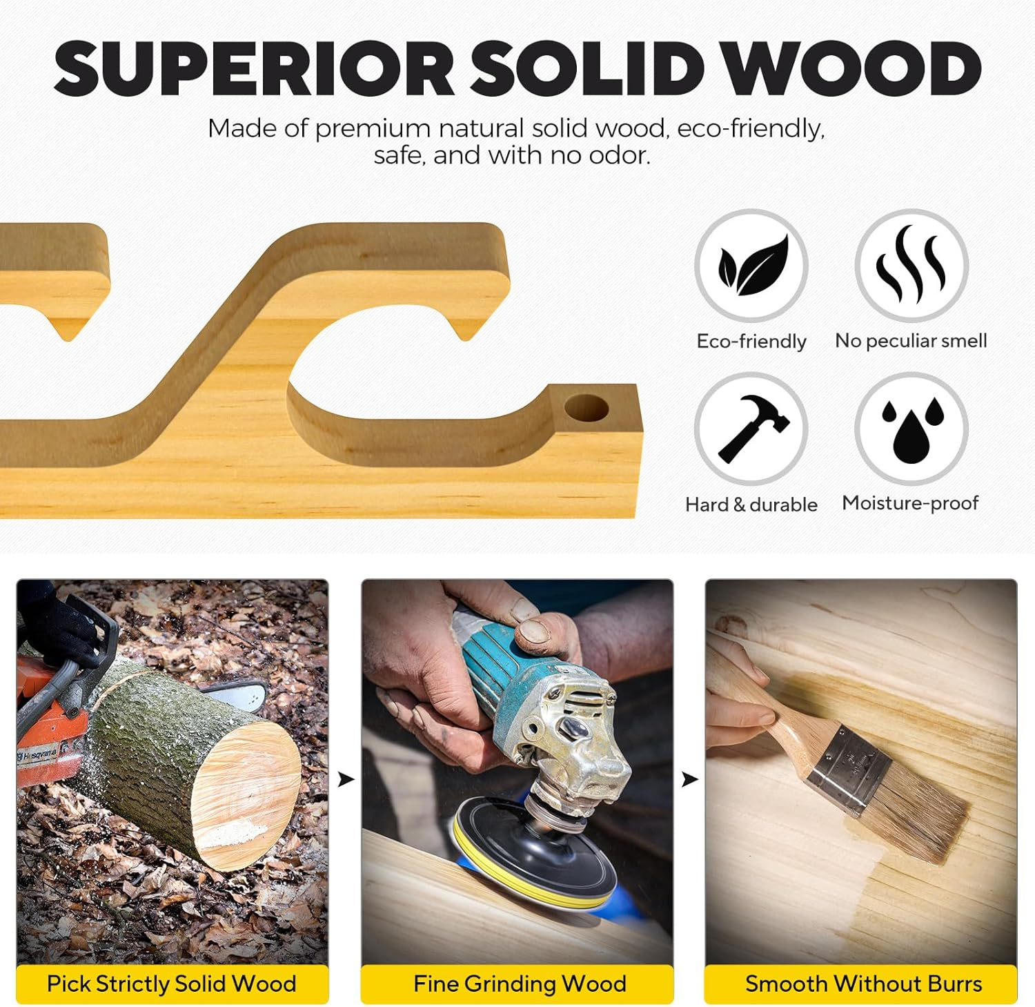 PLUSINNO WH5 Horizontal Fishing Rod/Pole Holders for Garage, Wall or Ceiling Mounted Rack, Solid Wood Fishing Rod Holder Holds up to 5/10/20 Rods or Combos Fishing Gear, Gifts for Men image number 3