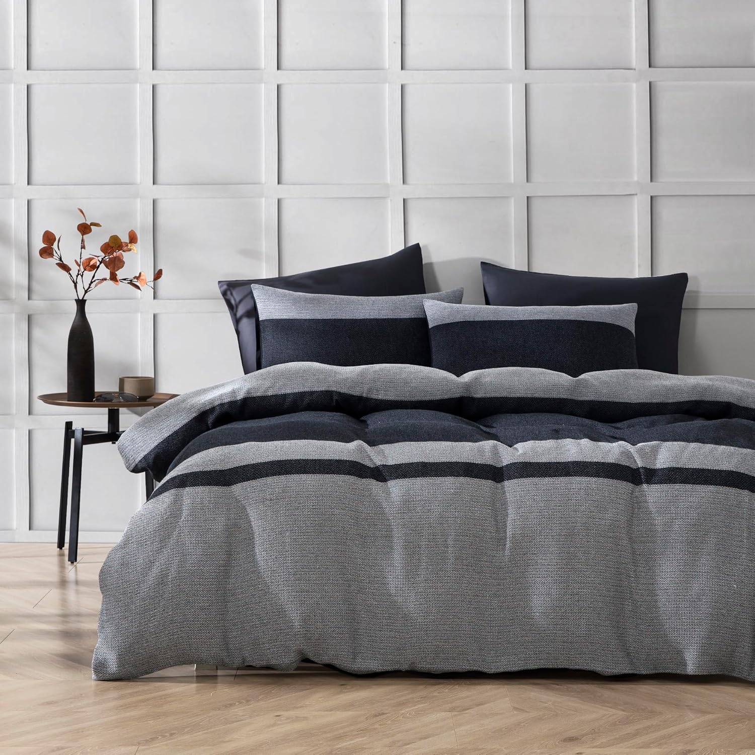 Dreamaker Herringbone 100% Cotton Quilt Cover Set Super King Bed - Luxurious Unique Texture Twill Weave Pattern & Breathable Soft Cotton Easy Care Machine Wash Doona Duvet Cover Set - Charcoal - Grey