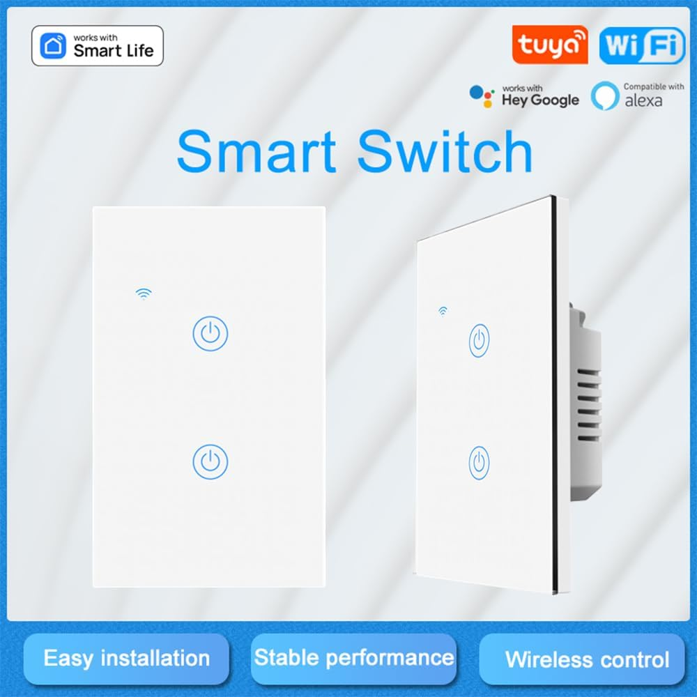 Wifi Touch Panel Switch Home Smart Switch Panel LED Indicator Light Tempered Glass Panel Light Switch Work with Tuya App Wall Touch Smart Switch White 2 Way image number 6