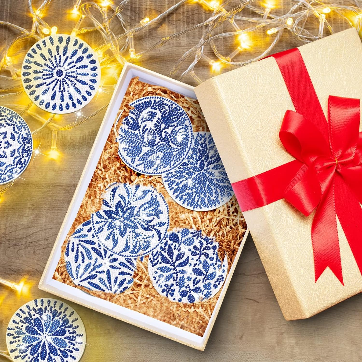 8 PCS Diamond Painting Coasters Kit with Holder - Blue Watercolor Indigo DIY Art Coasters for Beginners, Adults, Kids - Crafts Supplies image number 2