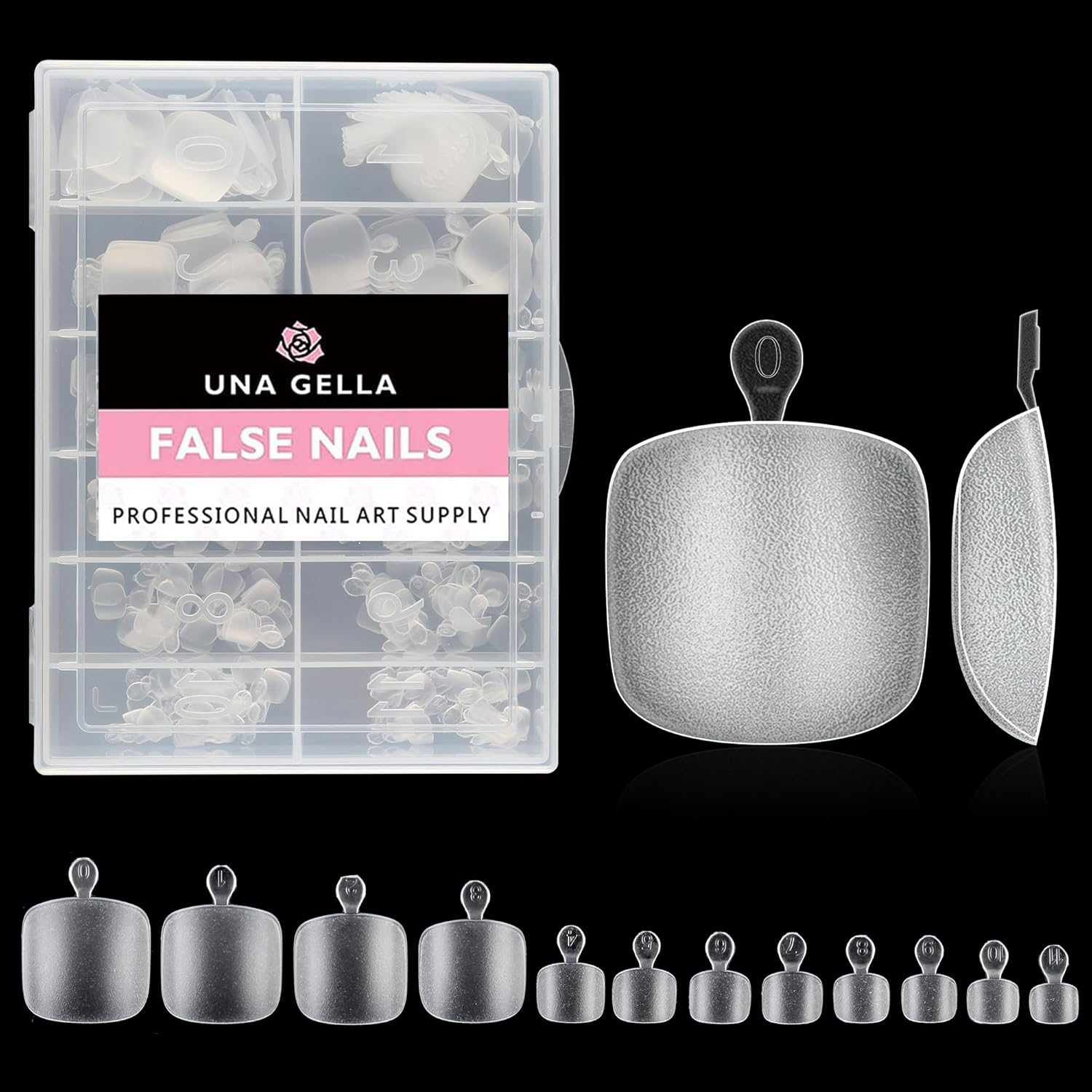 UNA GELLA Nail Tips, 312 Pieces, 12 Sizes, Square, Short Toenails for Sticking image number 2