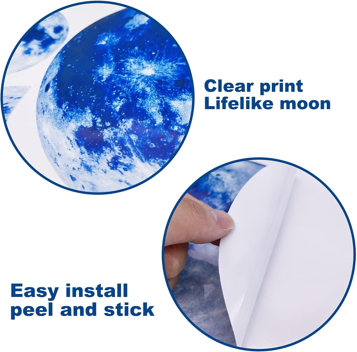 10Pcs Glow in the Dark Moon Wall Decals Large Luminous Space Planet Moon Phases Wall Sticker Glow in the Dark Stickers for Ceiling Removable Vinyl Boho Wall Decor for Boys Girls Bedroom Nursery image number 4