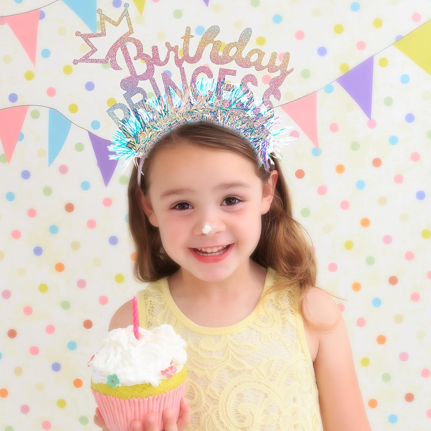 Charmburst Colourful Birthday Crown for Girls, Glitter Headband with Colour Gradient and Fine Fringe for Children'S Birthday, Party or as a Festive Gift image number 3