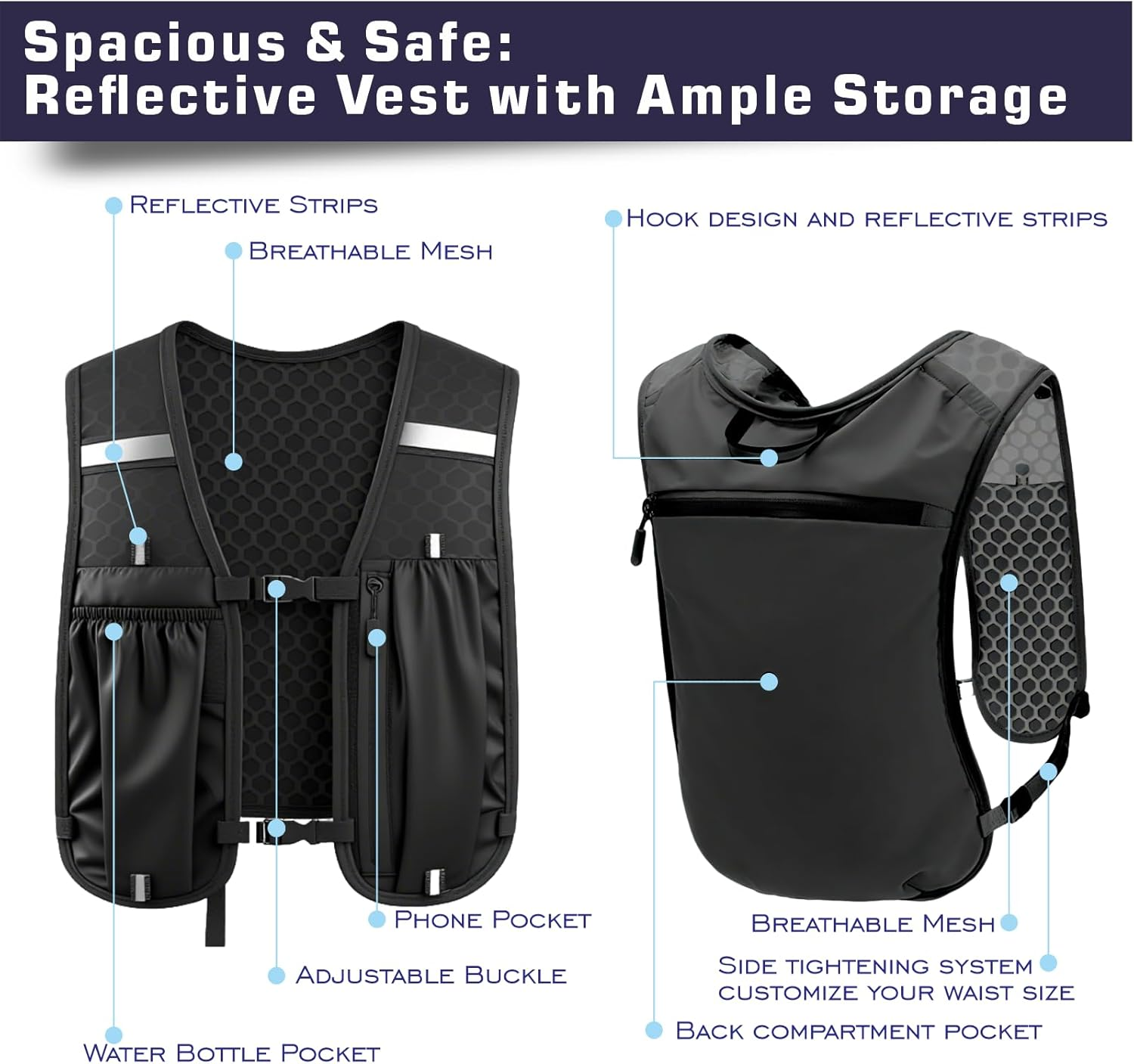 PIEKEDS Running Phone Holder Vest with 550Ml Running Water Bottle, Adjustable & Lightweight Hydration Vest | Reflective Running Vest for Men & Women image number 6