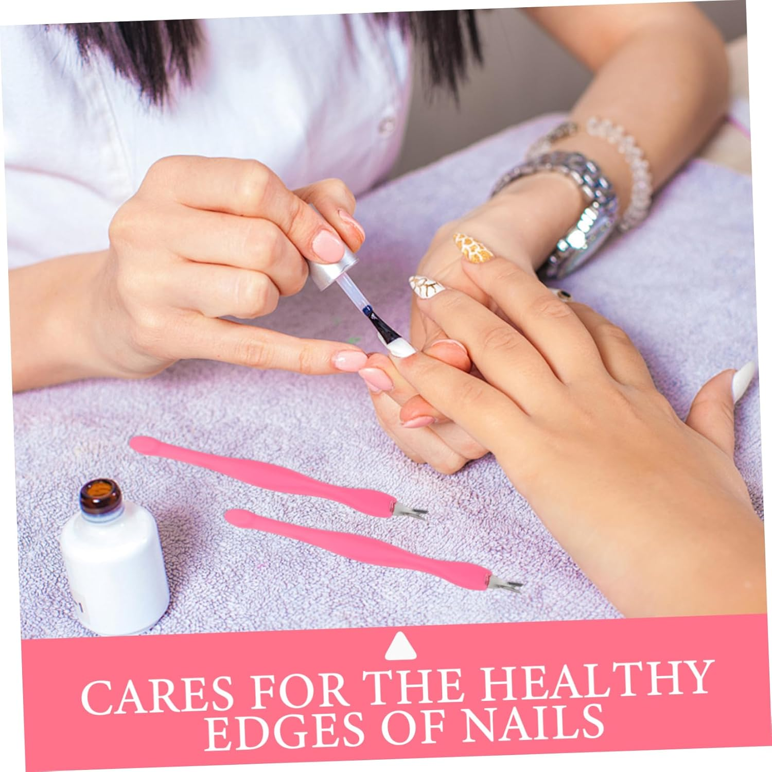 HAPINARY 24Pcs Nail Cuticle Pusher Tool Durable Stainless Steel Cuticle Remover Forks Ergonomic Grip for Precise Dead Skin Removal Home Pedicure - Pink image number 3