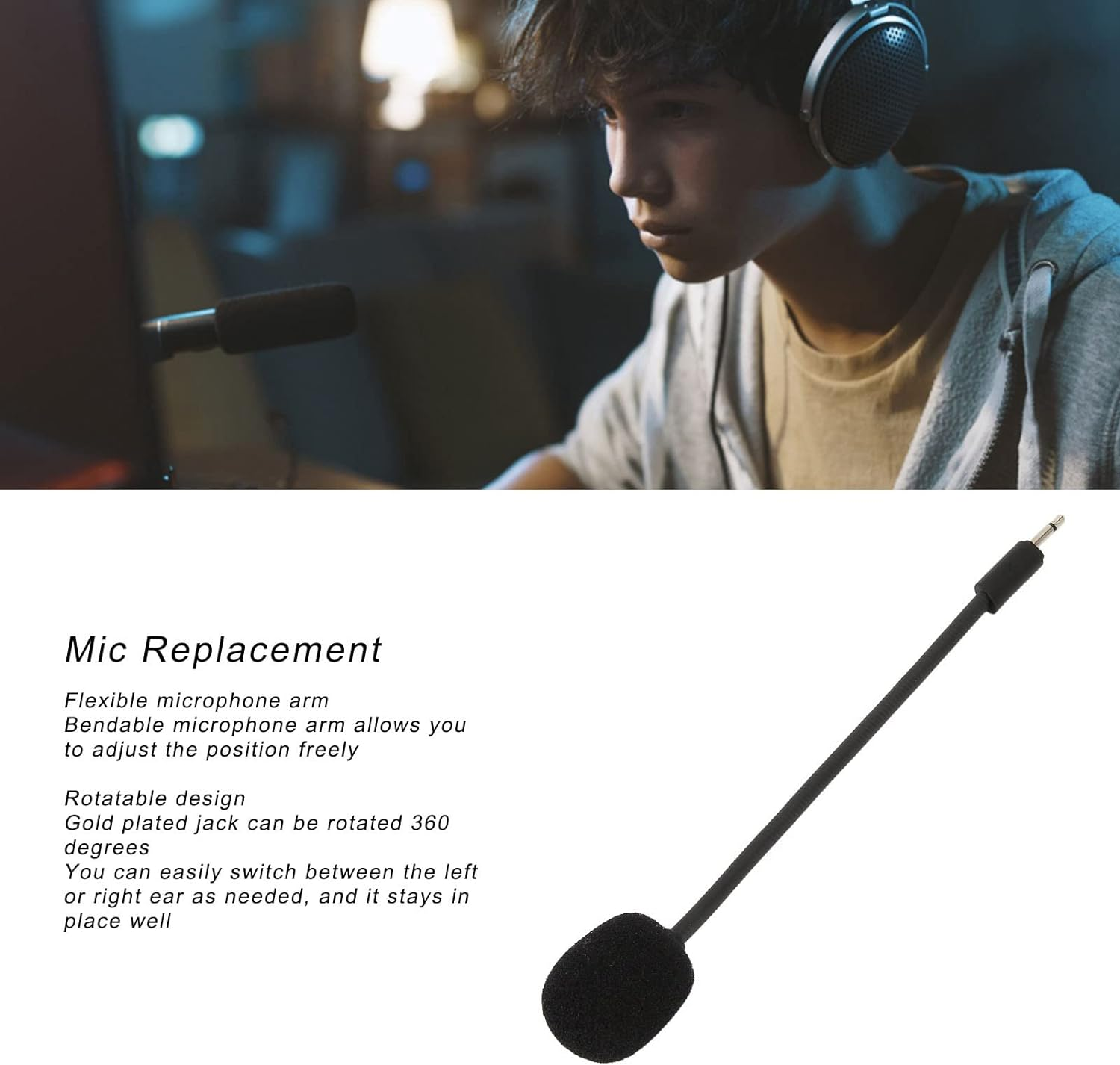 Denash Quantum Detachable Noise Reduction Gaming Mic Replacement, 2.5Mm, Omnidirectional, 3.5Mm Jack image number 2