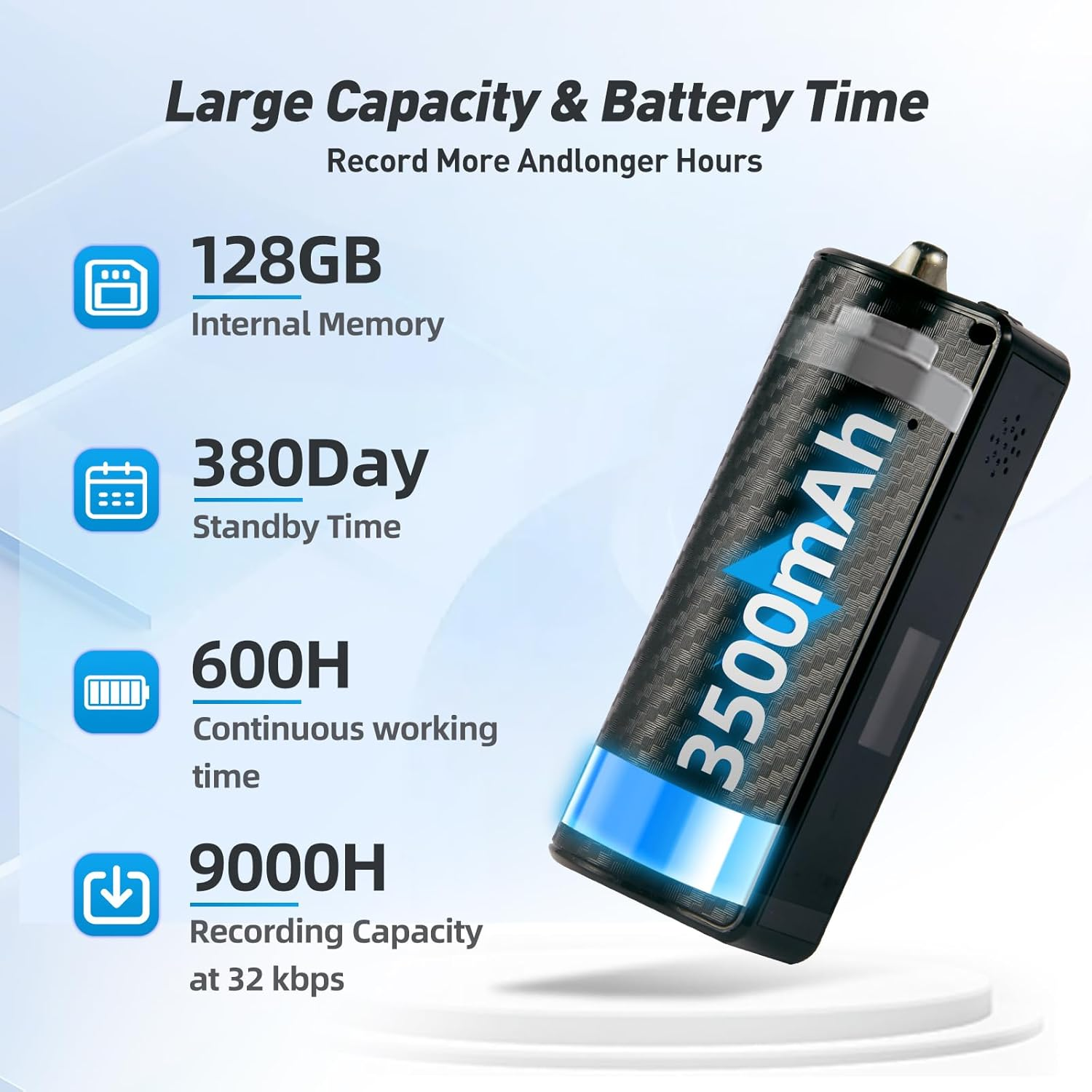 128GB Magnetic Digital Voice Recorder with LED Display, 25Days Continuous Recording Device with AI Triple Noise Reduction, Voice Activated Audio Recorder with Playback for Meetings/Lectures/Interviews image number 4