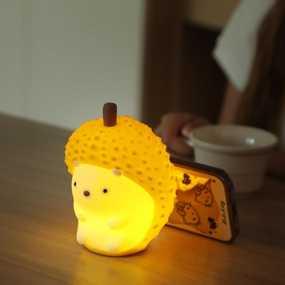 LED Rechargeable Cute Hedgehog Durian Light, Warm Lamp and Rainbow Gradient Silicone Bedside Lamp, Adjustable Lighting Gift Light for Patting. image number 2
