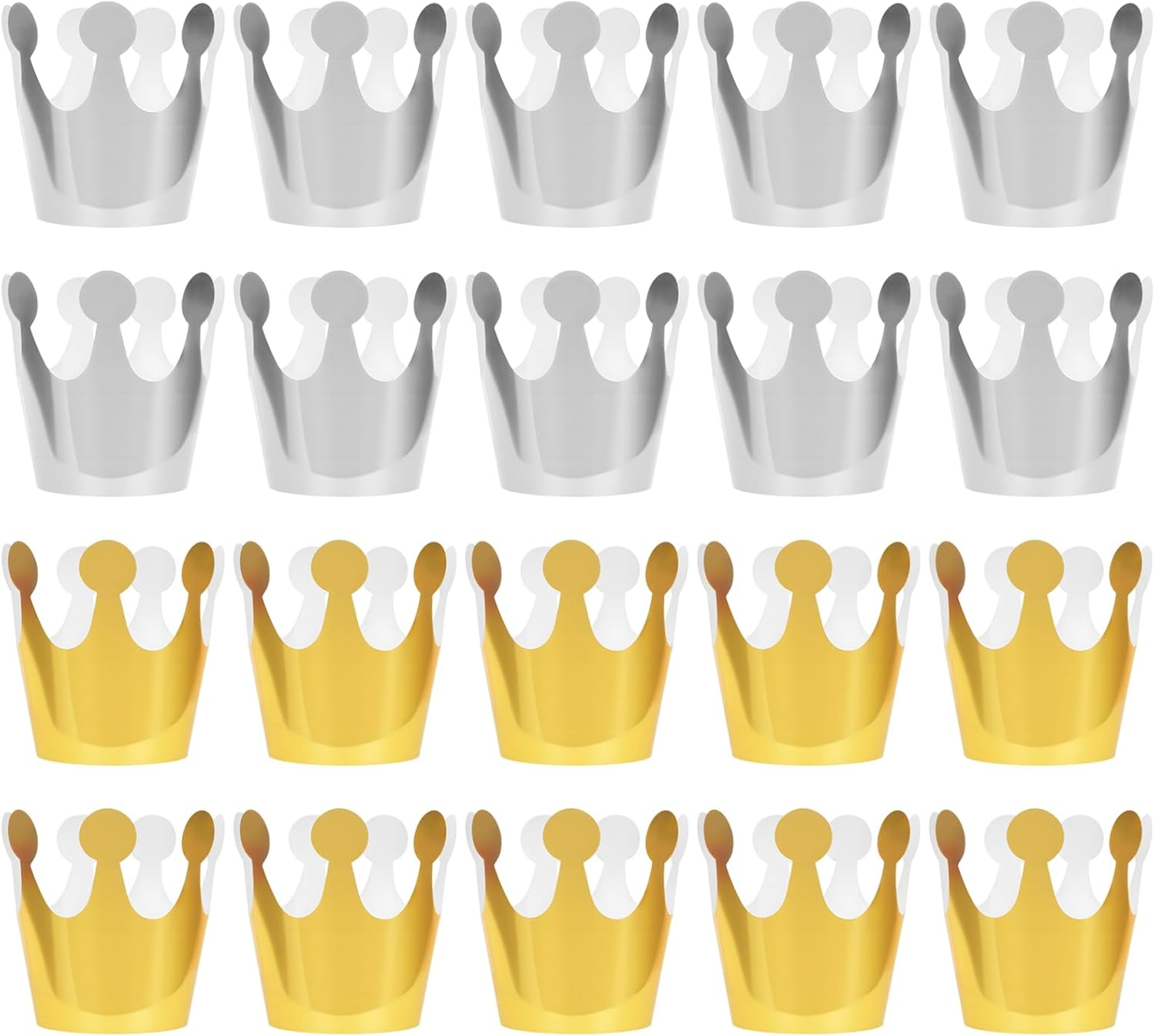 HAIKING Paper Crown Hats, 20 PCS Golden & Silver Birthday Hats for School, Anniversary, Party Supplies (Elastic) image number 2