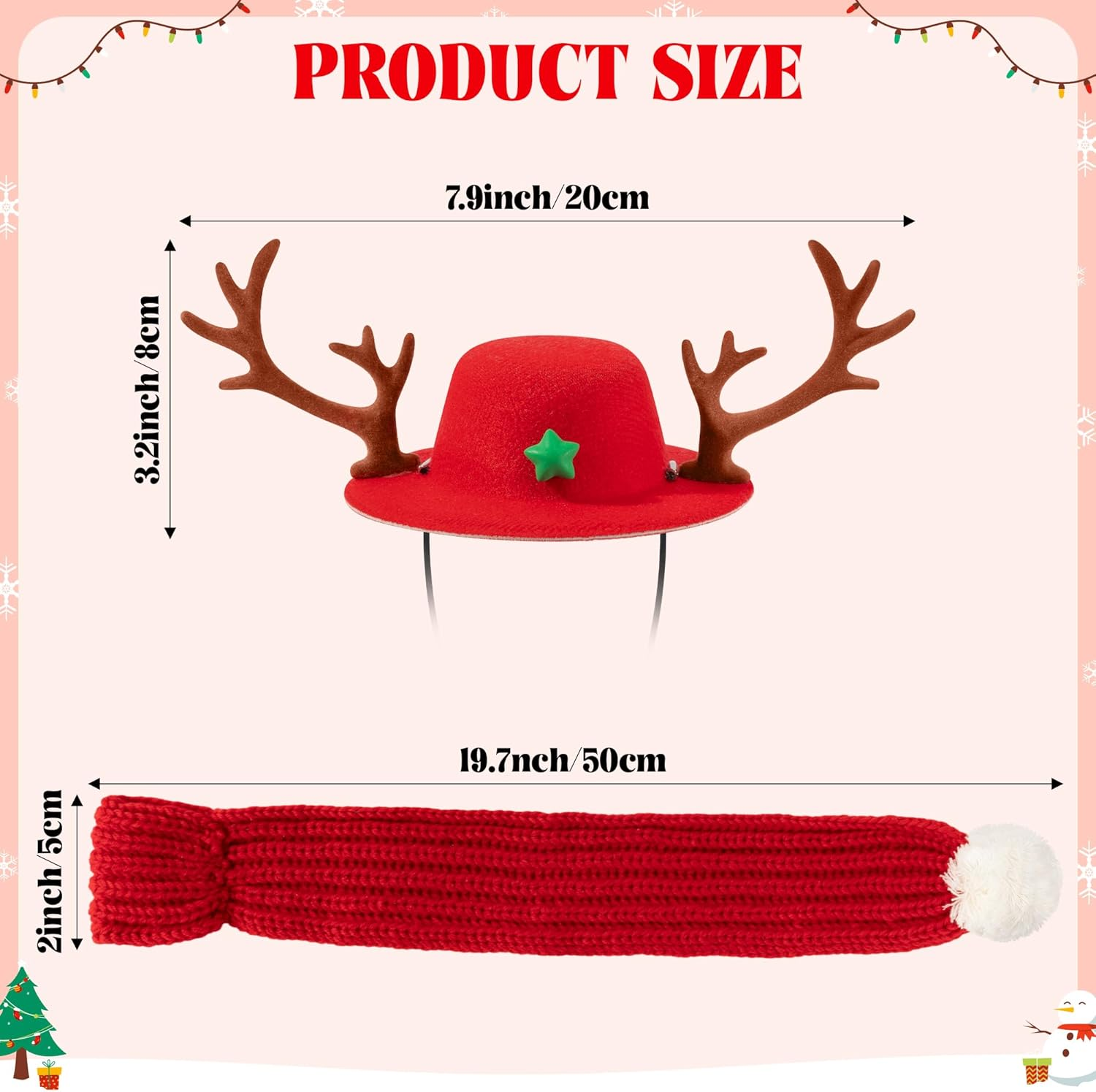Gwaoery Dog Christmas Costumes, Pet Reindeer Hat and Scarf Christmas Outfit Small Dogs Cats Clothes Puppy New Year Party Supplies Adjustable Headdress Apparel for Winter Warm Holiday (Red M) image number 2