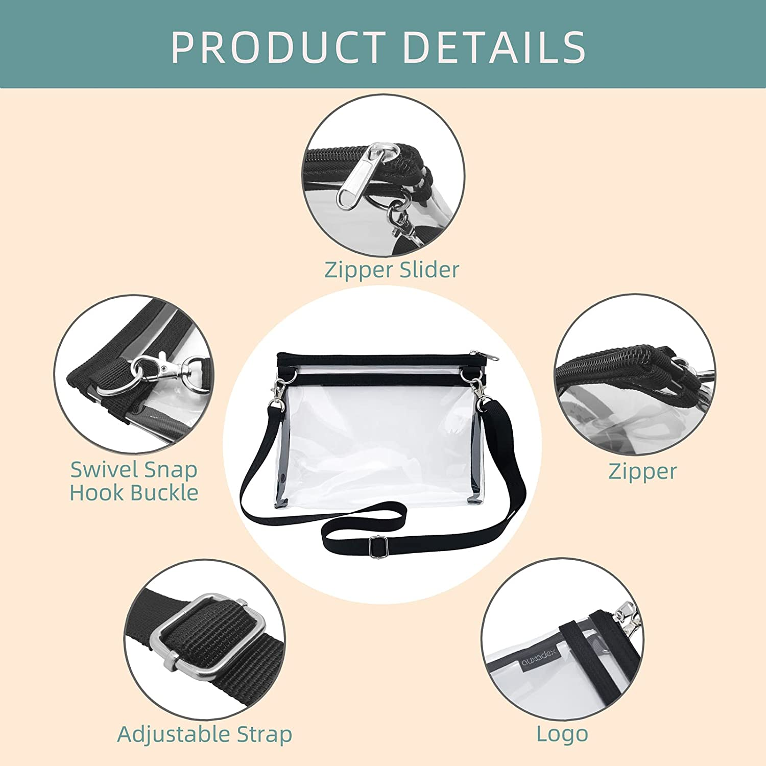 PVC Clear Crossbody Bag Stadium Approved, Transparent Gym Shoulder Bag, Clear Purse, Zipper Sling Style, Adjustable Shoulder Strap, for Sports Fans and Travelers, for Men & Women image number 6