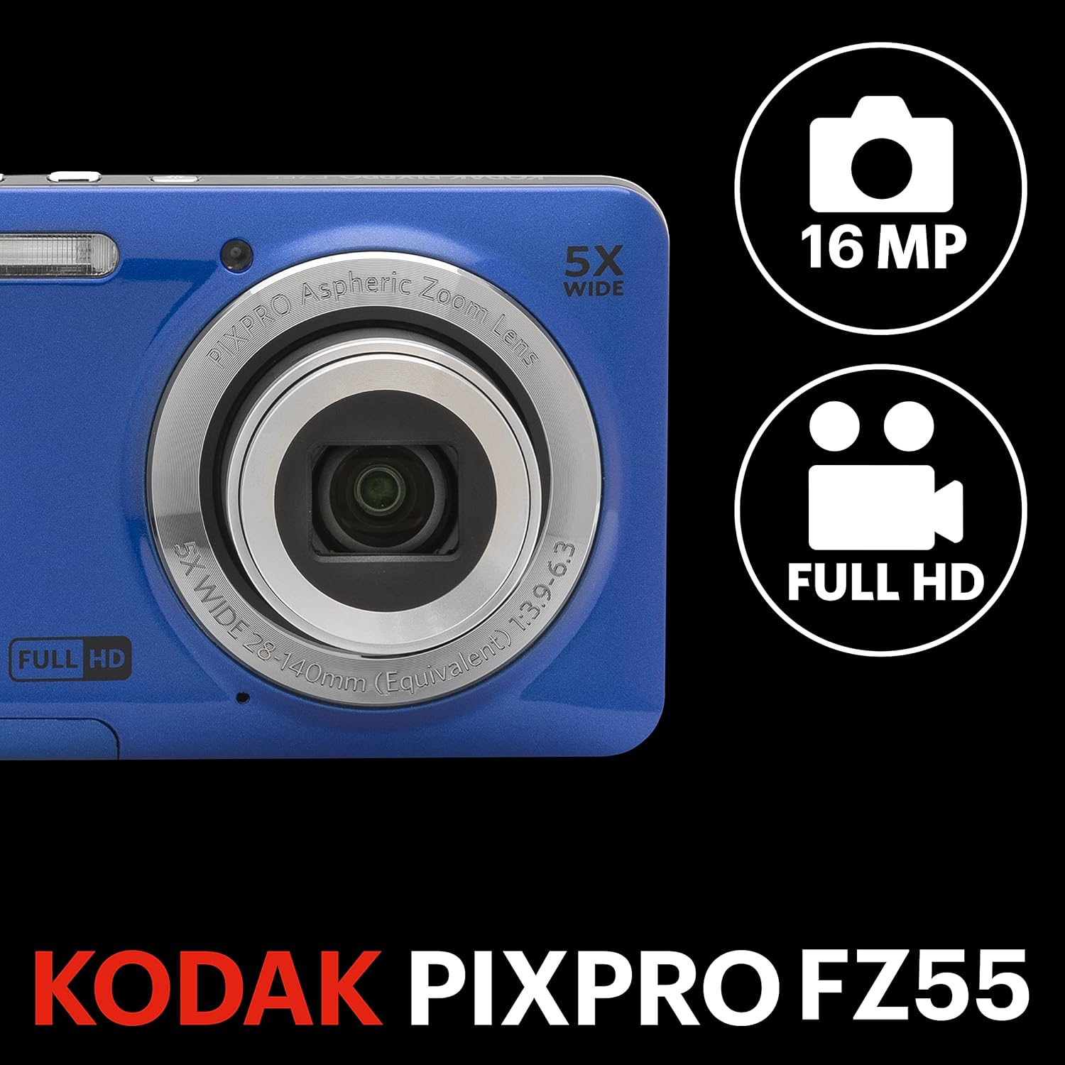 Kodak PIXPRO FZ55 Friendly Zoom Digital Camera, Blue image number 1
