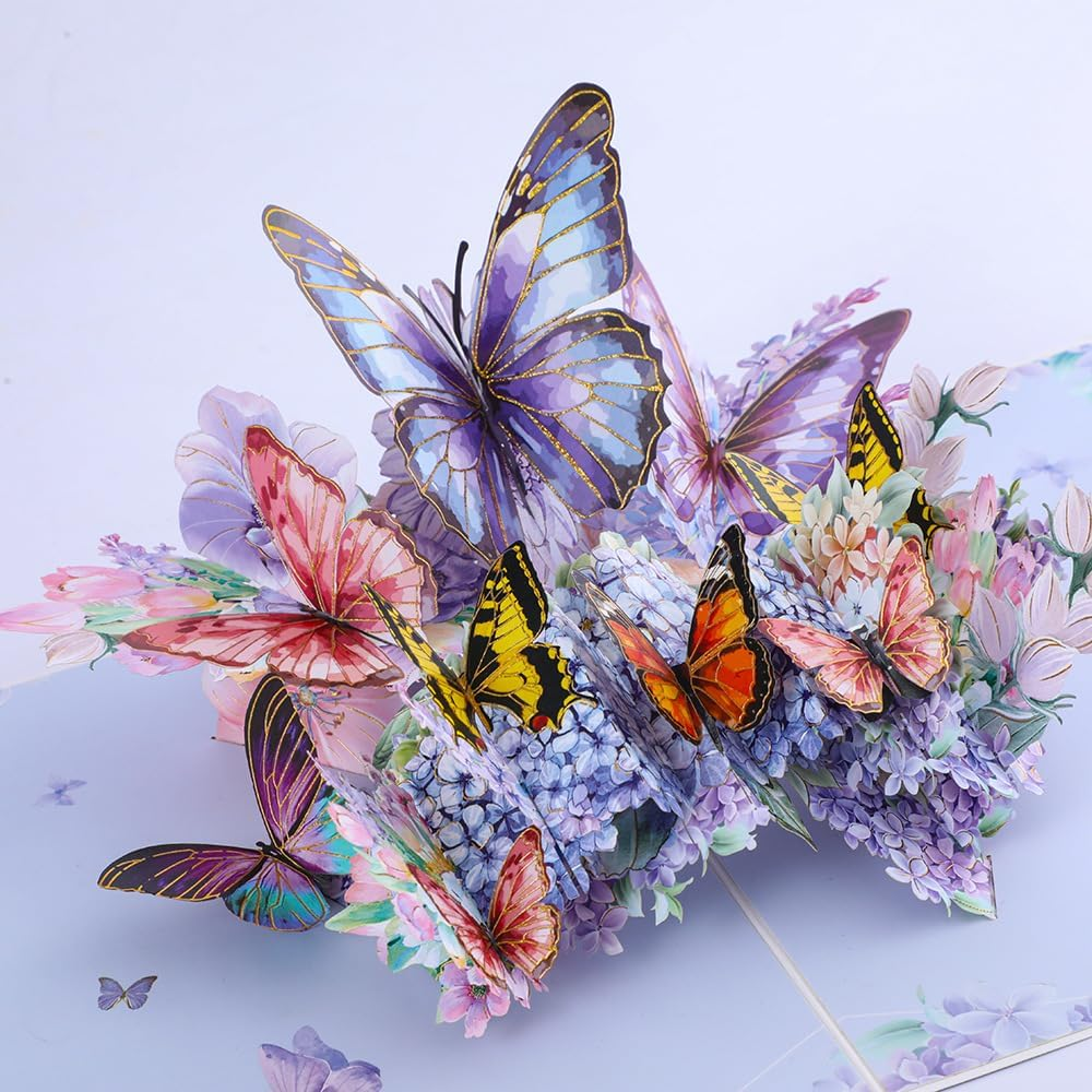 Pop up Greeting Card 5.9X7.8 Inch/15X20 Centimeter Butterflies and Flowers- 3D Cards for Birthday, Valentine'S Day,Anniversary, Mothers Day, Thank You Cards, Congratulation Card, Love Card, All Occasion (Type 1)