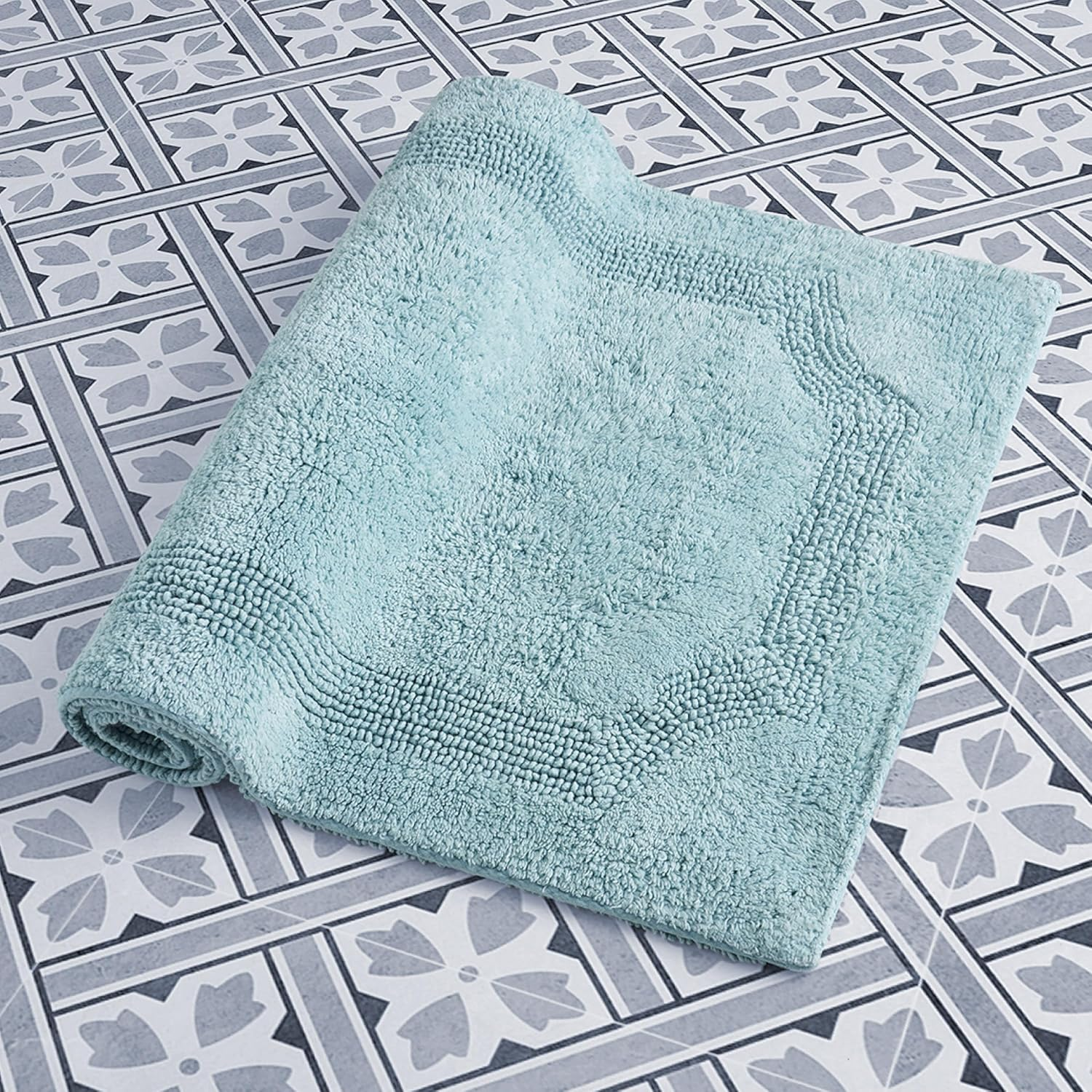 Laura Ashley Reversible Cotton 21 X 34 In. Bath Mat, Aqua image number 4