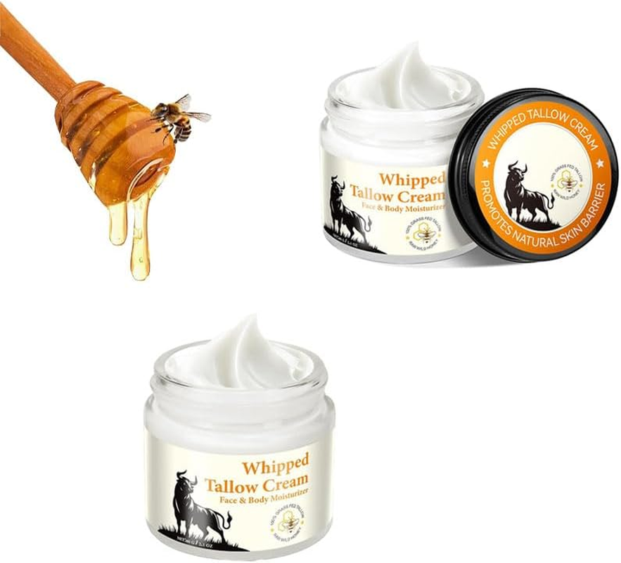 Beef Tallow & Honey Balm for Skin，Natural Moisturizer Tallow Balm with Raw Honey Deeply Nourishing for Face & Body(2Pcs) image number 1